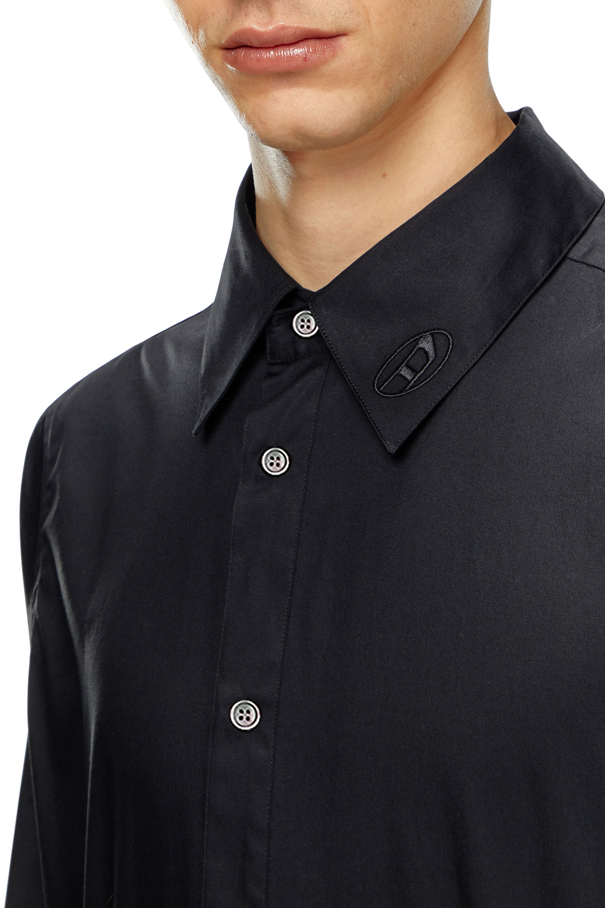 Diesel - S-FITTY-A, Male Formal shirt with logo-embroidered collar in ブラック - Image 5