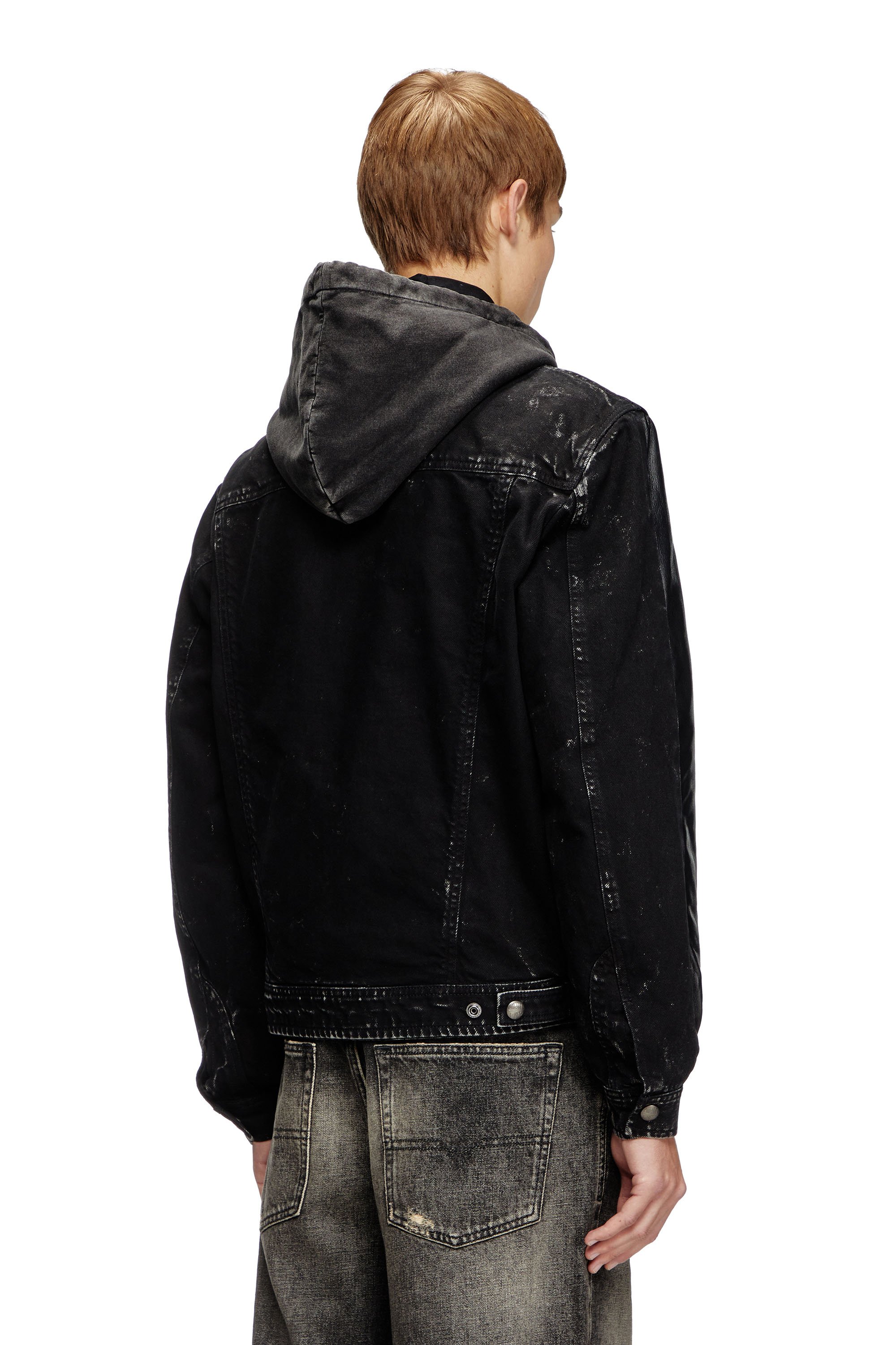 Diesel - L-OCHS, Male's Hooded jacket in leather, cotton and denim in ブラック - 4