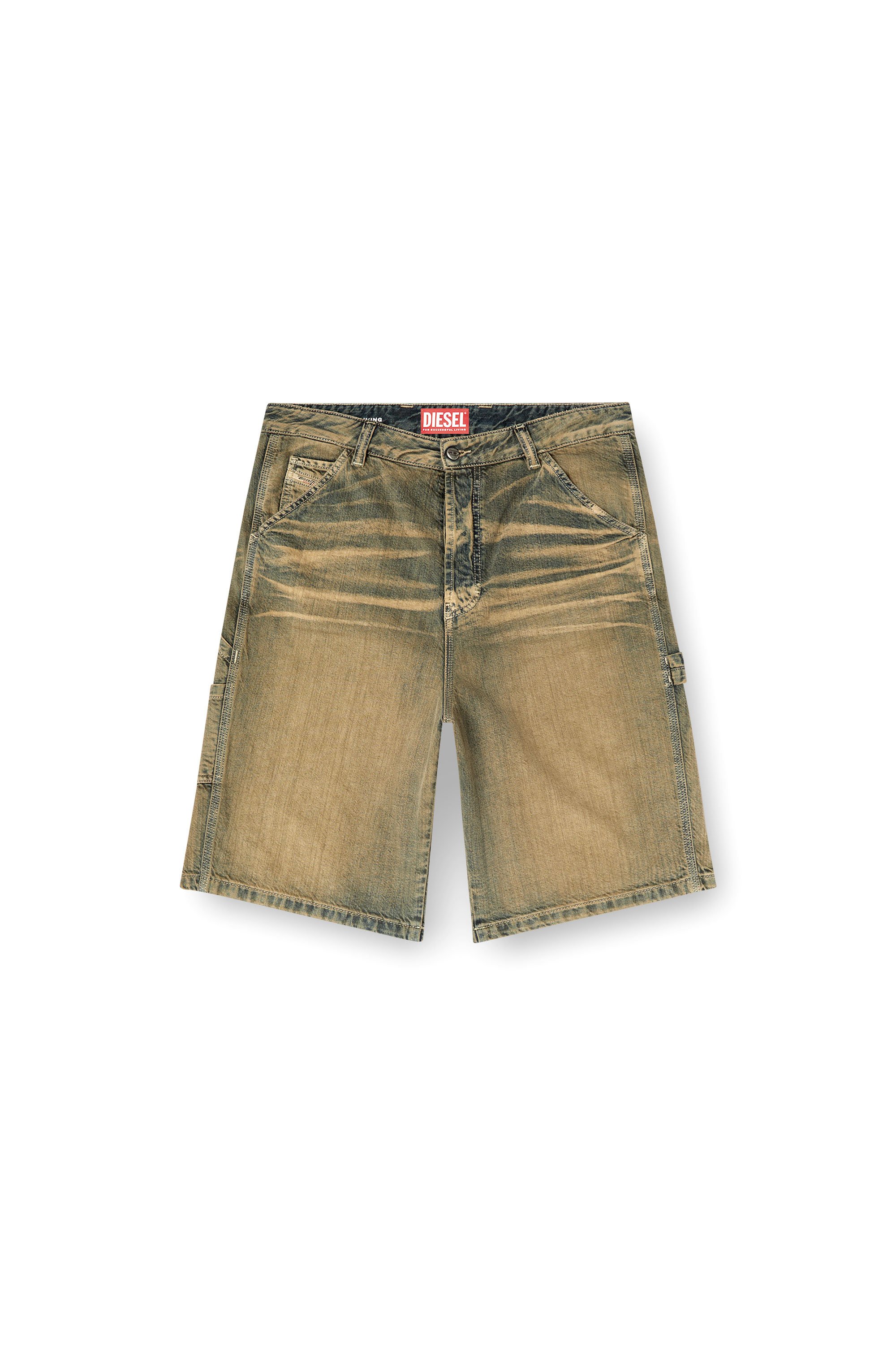 Diesel - D-LIVERY-SHORT, Male's Utility shorts in gold-brush denim in ブラウン/ブルー - 3