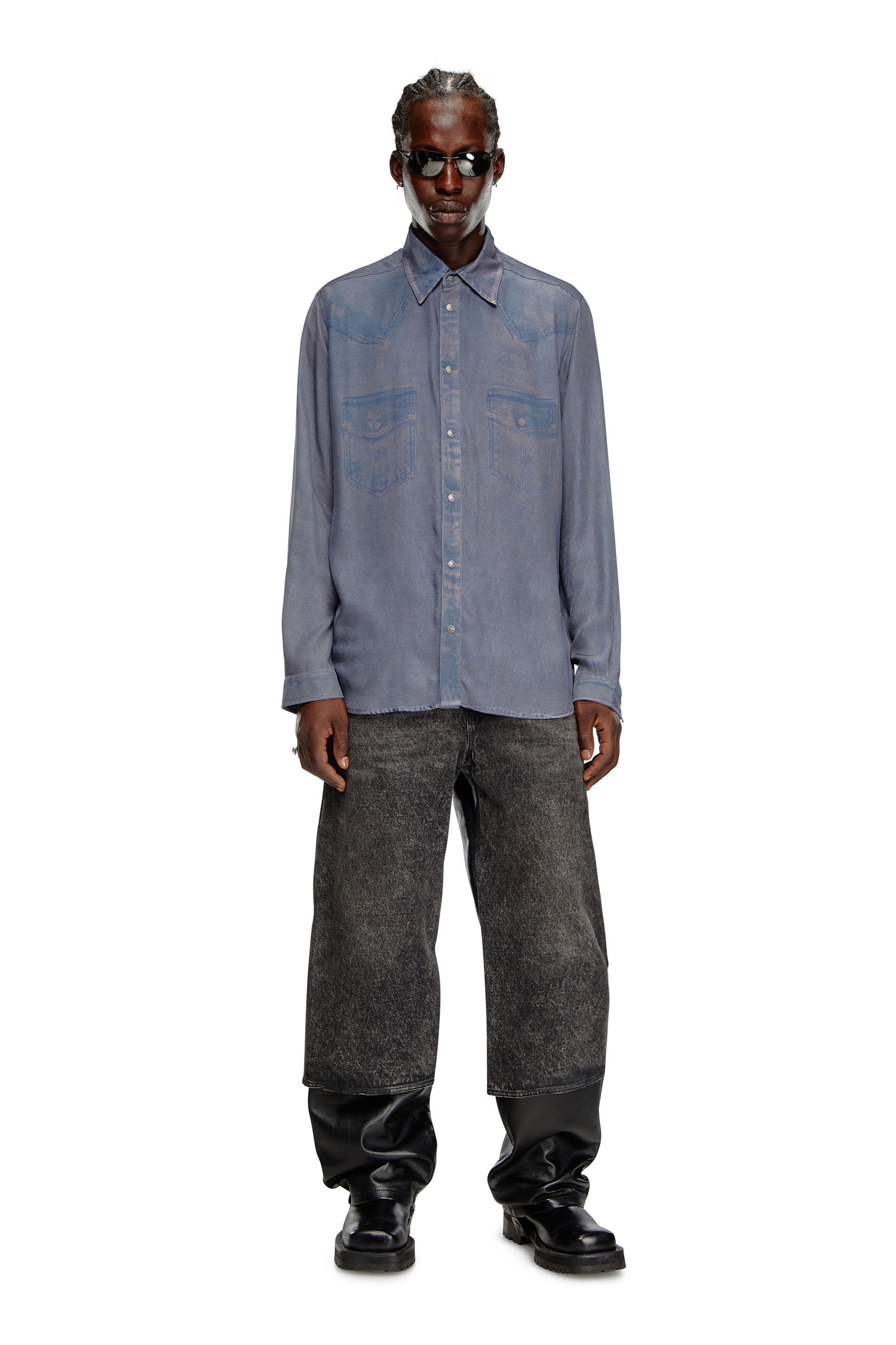 Diesel - S-DRINN, Male's Viscose shirt with Western print in ライトブルー - 2