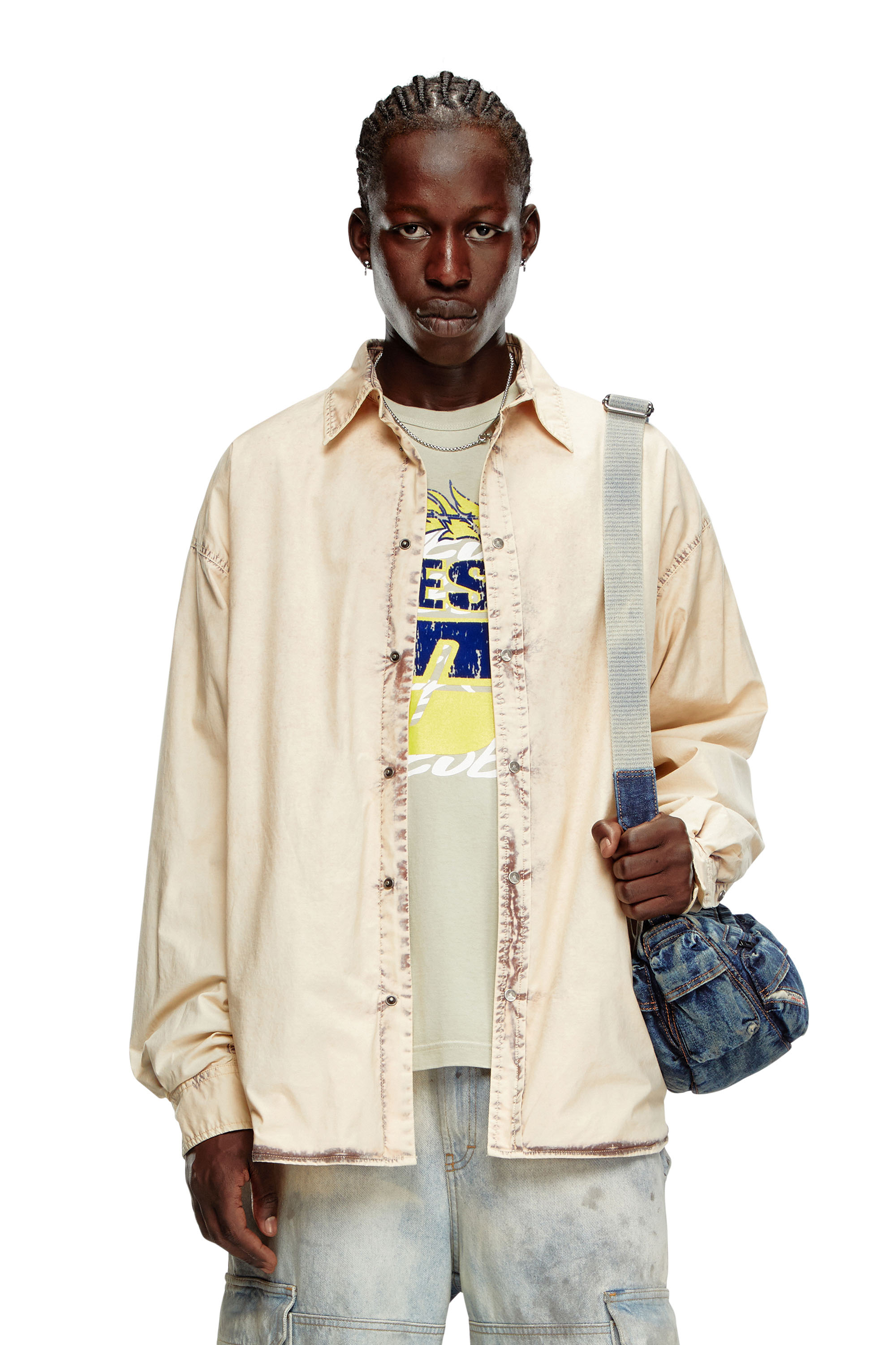 Diesel - S-VEKEN, Male Shirt in marbled cotton in ベージュ - Image 1