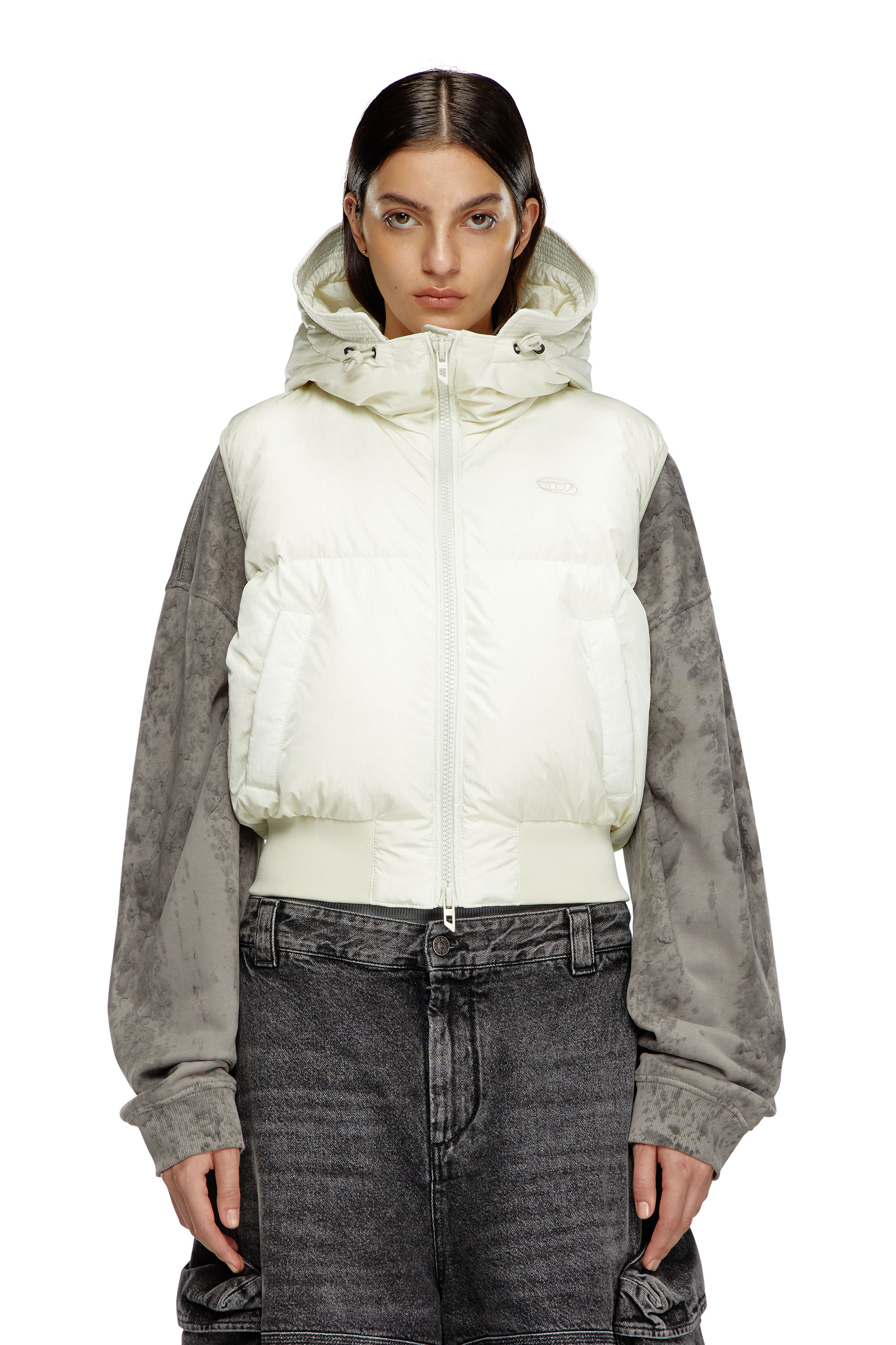 Diesel - W-PEYT-SSL-NEW-P1, Female's Hooded down vest in crinkled nylon in ホワイト - 1