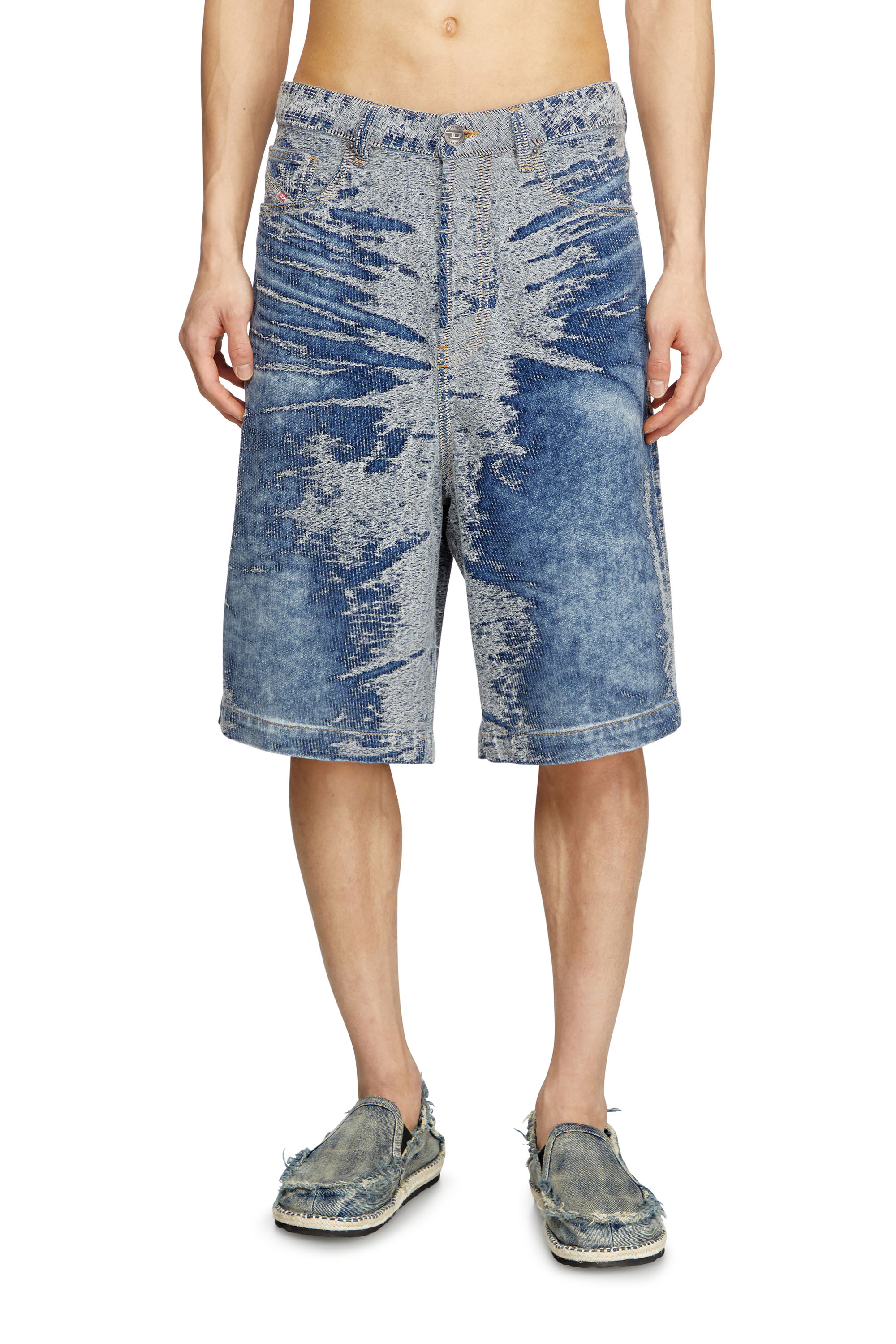 Diesel - D-LIRE-SHORT-S, Male's Shorts in distressed jacquard denim in ミディアムブルー - 1