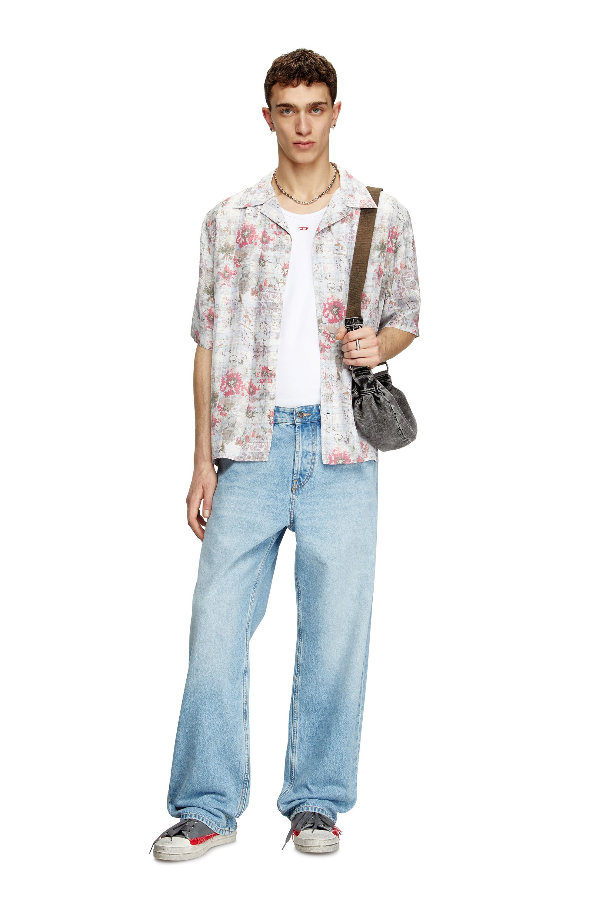 Diesel - S-LEYS, Male's Bowling shirt with floral print in ブルー/ピンク - 2