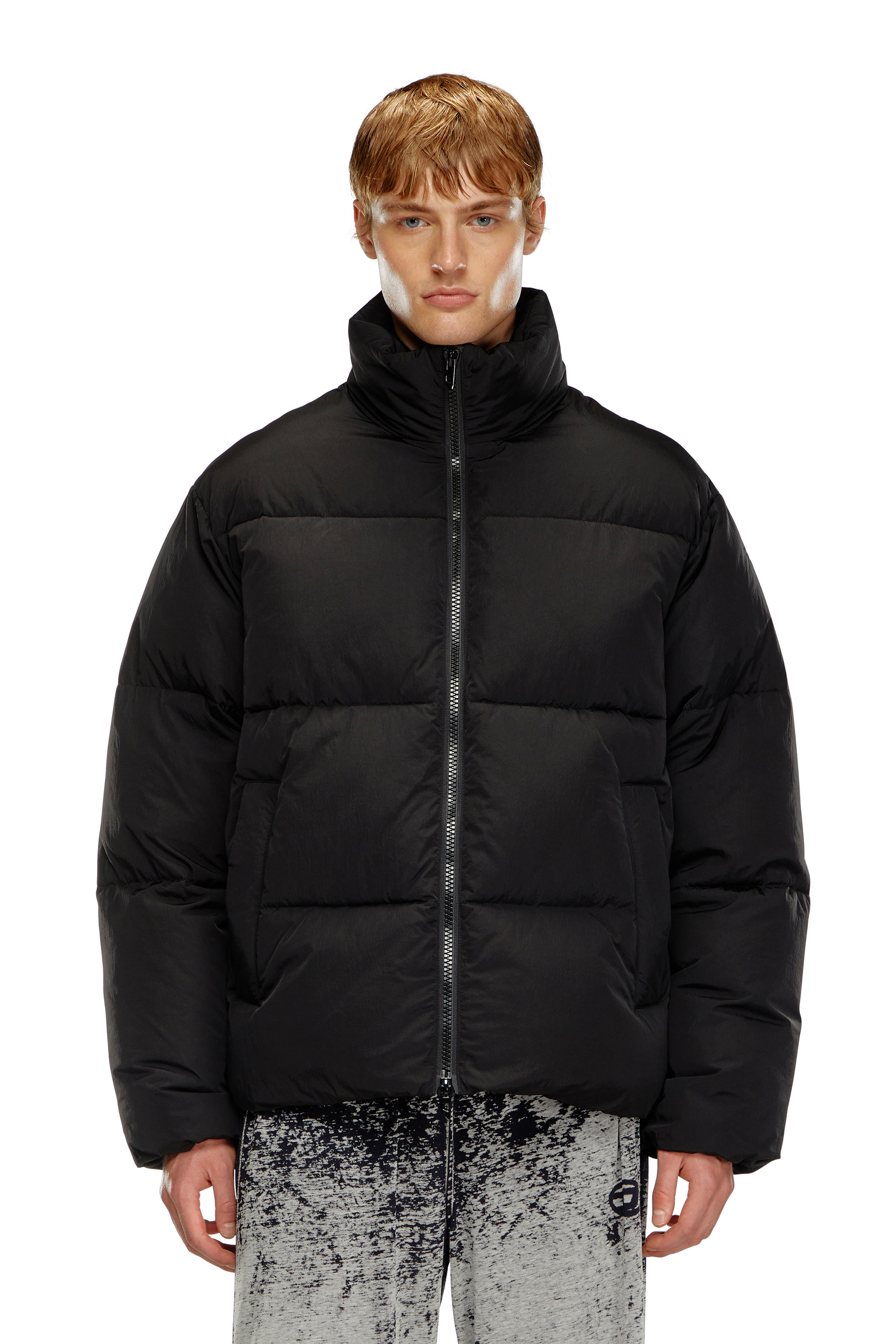 Diesel - W-RAVEEL, Male's Hooded down jacket in wrinkled nylon in ブラック - 1