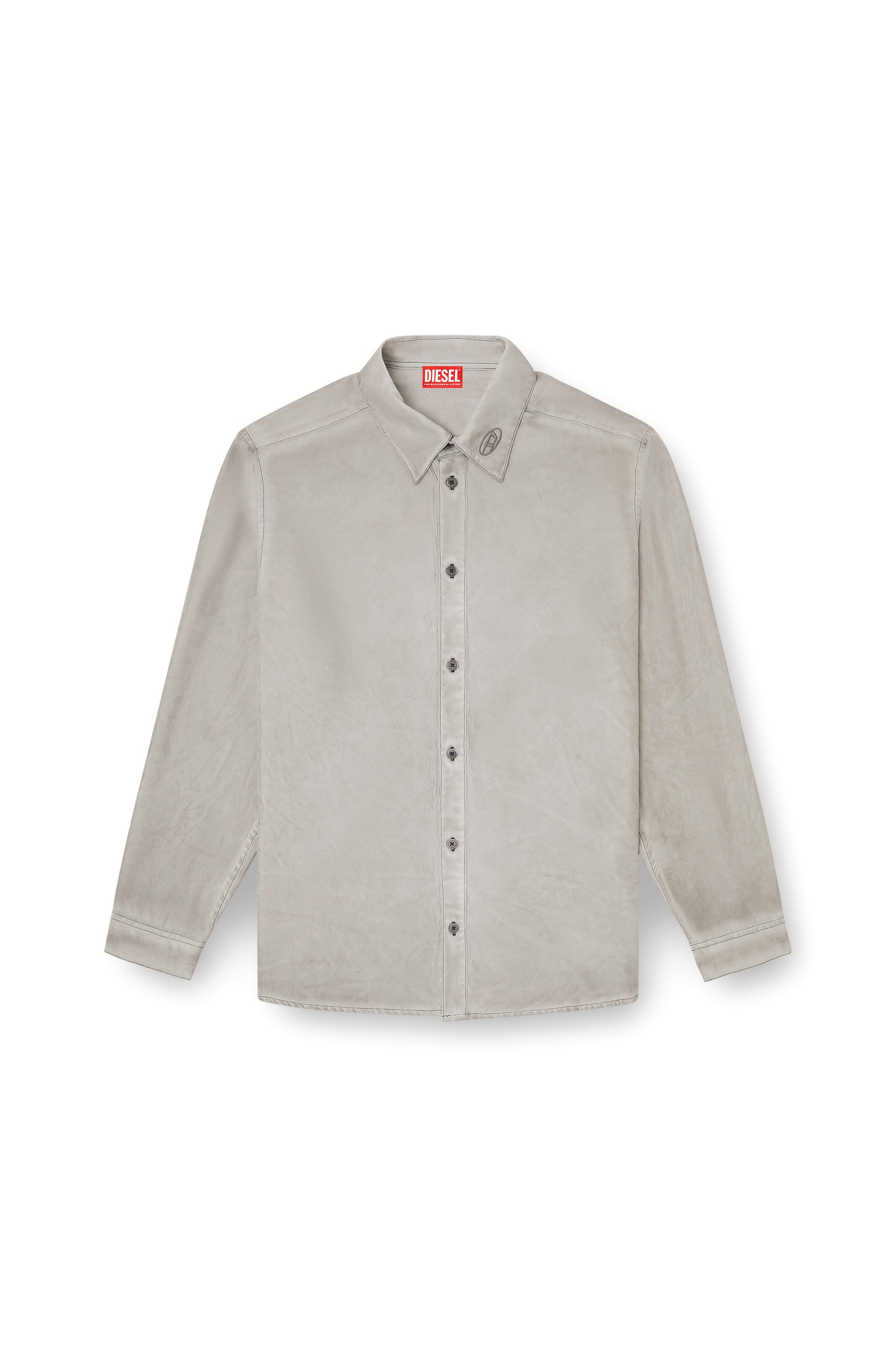 Diesel - S-LEON, Unisex's Fluid crinkled shirt with logo collar in グレー - 3