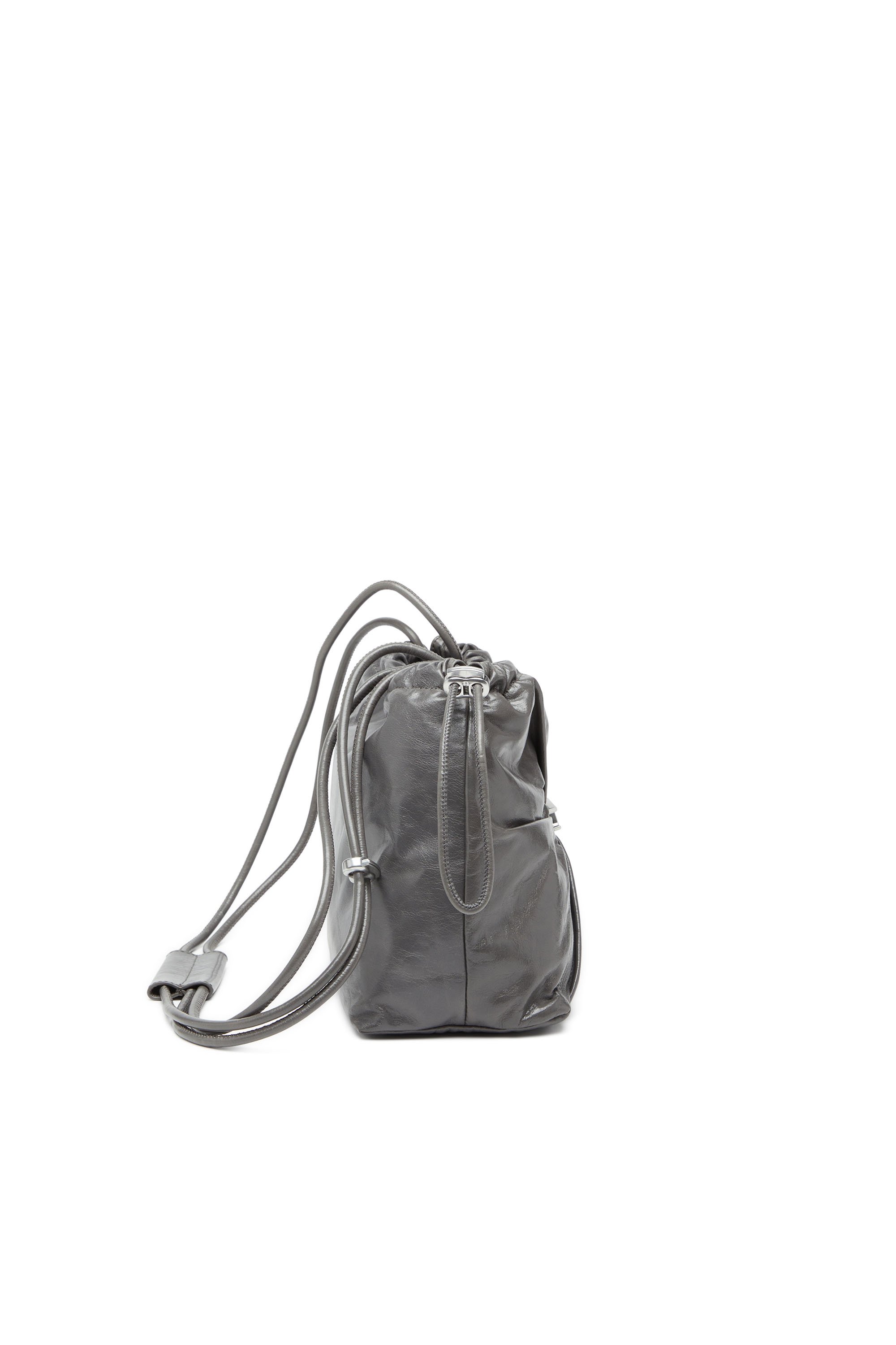 Diesel - SCRUNCH-D BUCKET, Female's Bucket bag in shiny wrinkled leather in グレー - 3