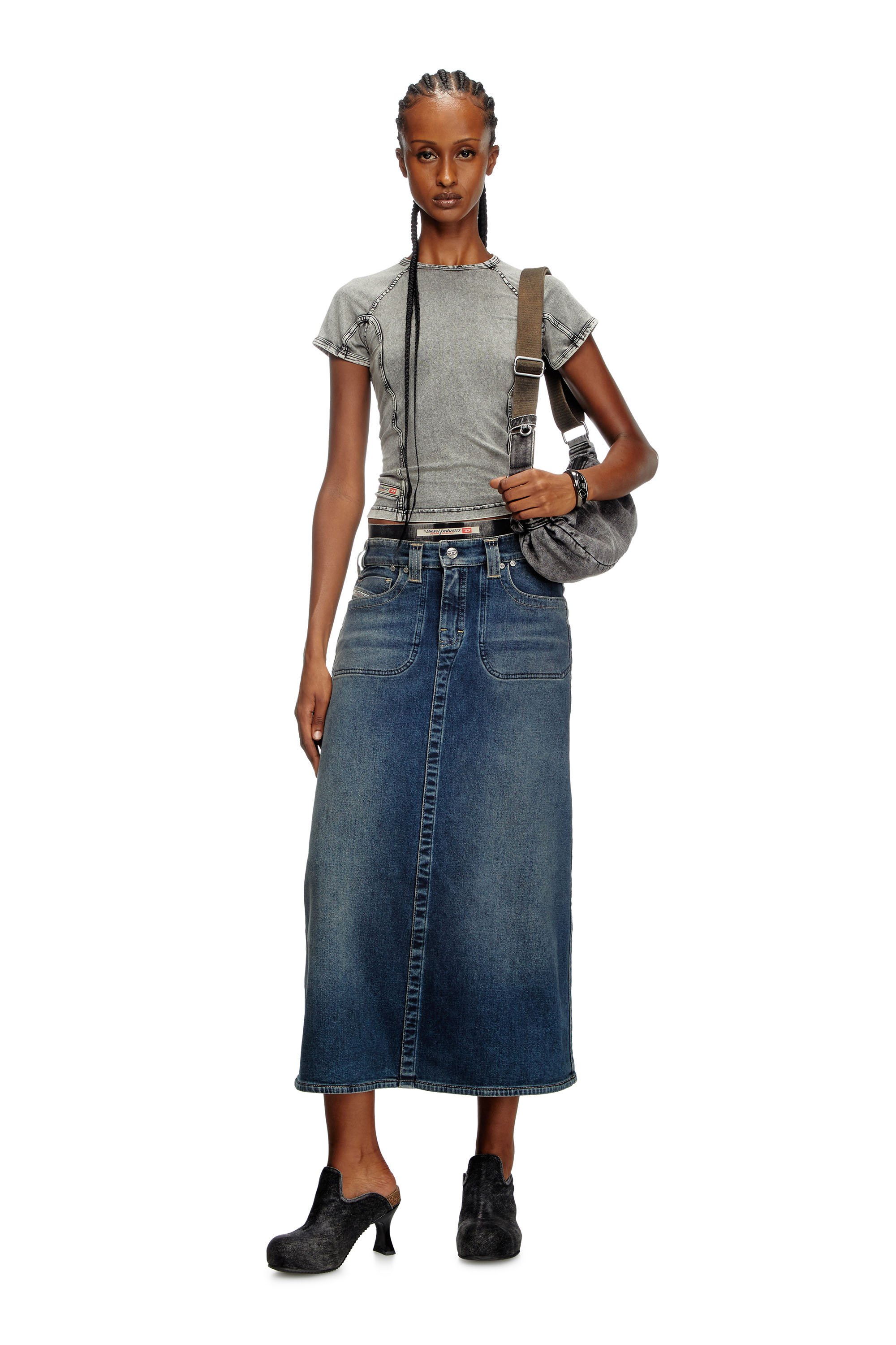 Diesel - DE-PAGO-MID-RE, Female's Midi skirt in Rehab denim in ダークブルー - 2