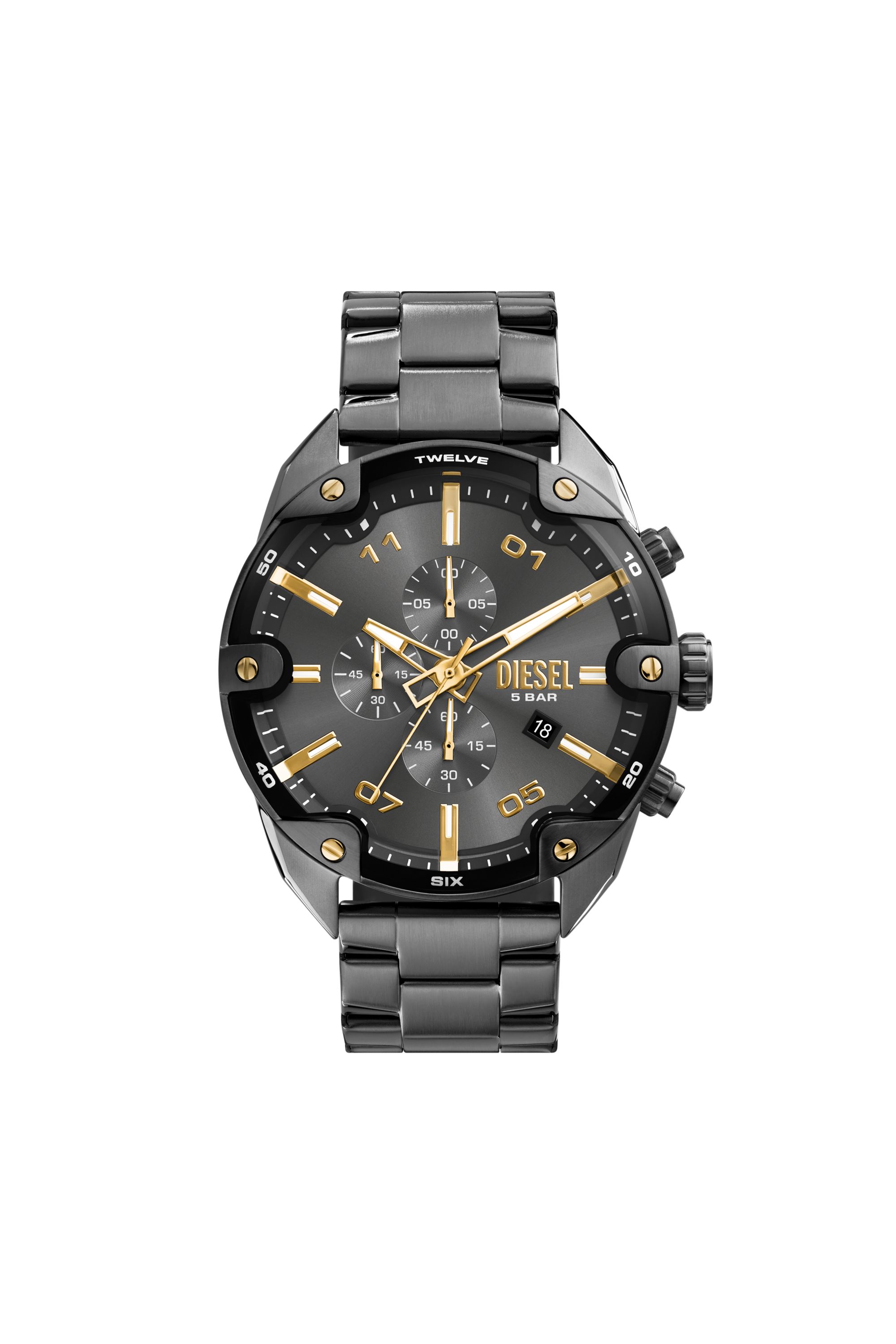 Diesel - DZ4669, Male's Spiked Two-Tone Stainless Steel Watch in ダークグレー - 1