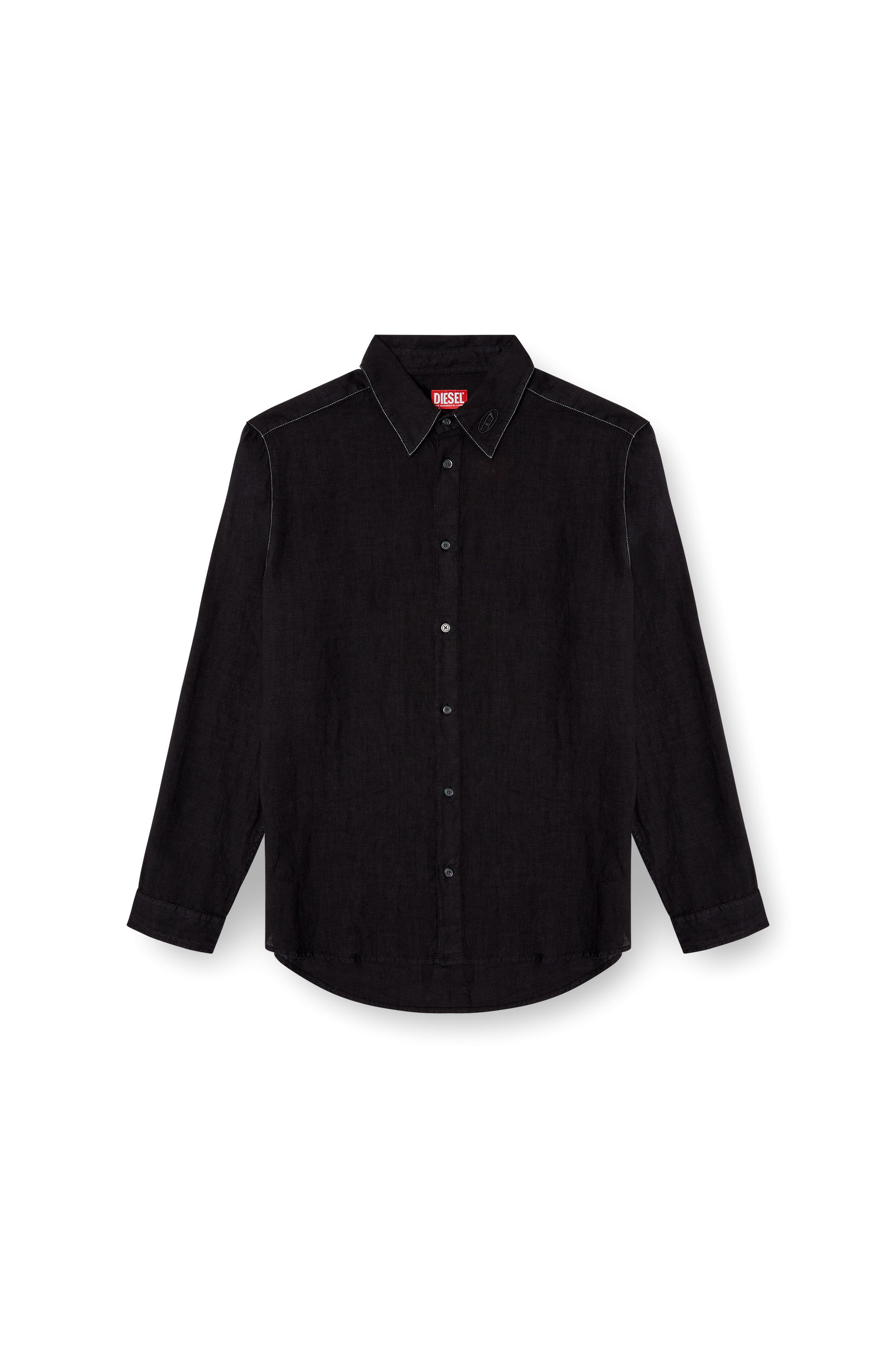 Diesel - S-WERP, Male's Linen shirt with logo collar in ブラック - 2