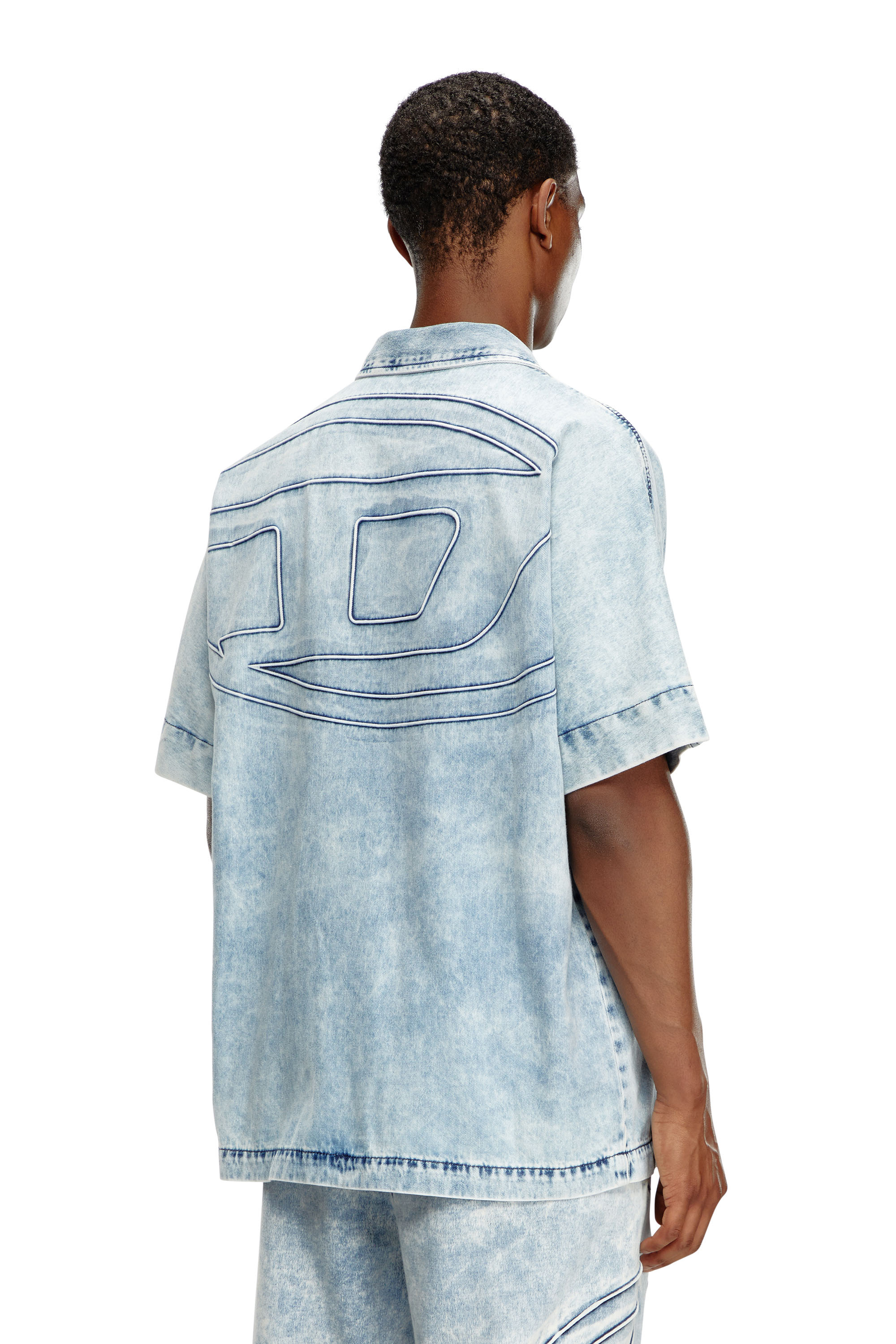 Diesel - D-NABIL-S, Male Denim bowling shirt with Oval D in ブルー - Image 1