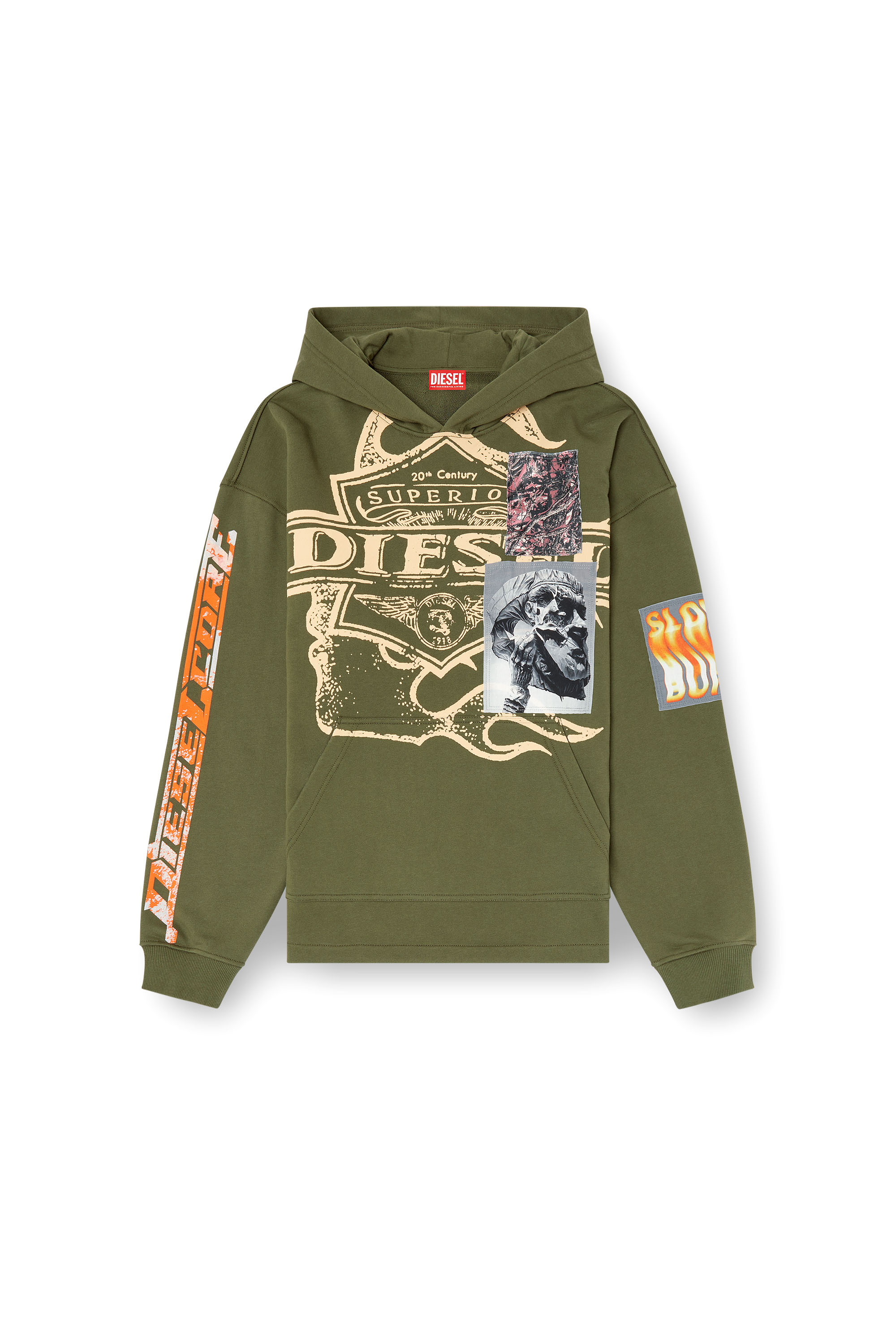 Diesel - S-BAXT-HOOD-R1, Male's Hoodie with prints and logo patches in オリーブグリーン - 3