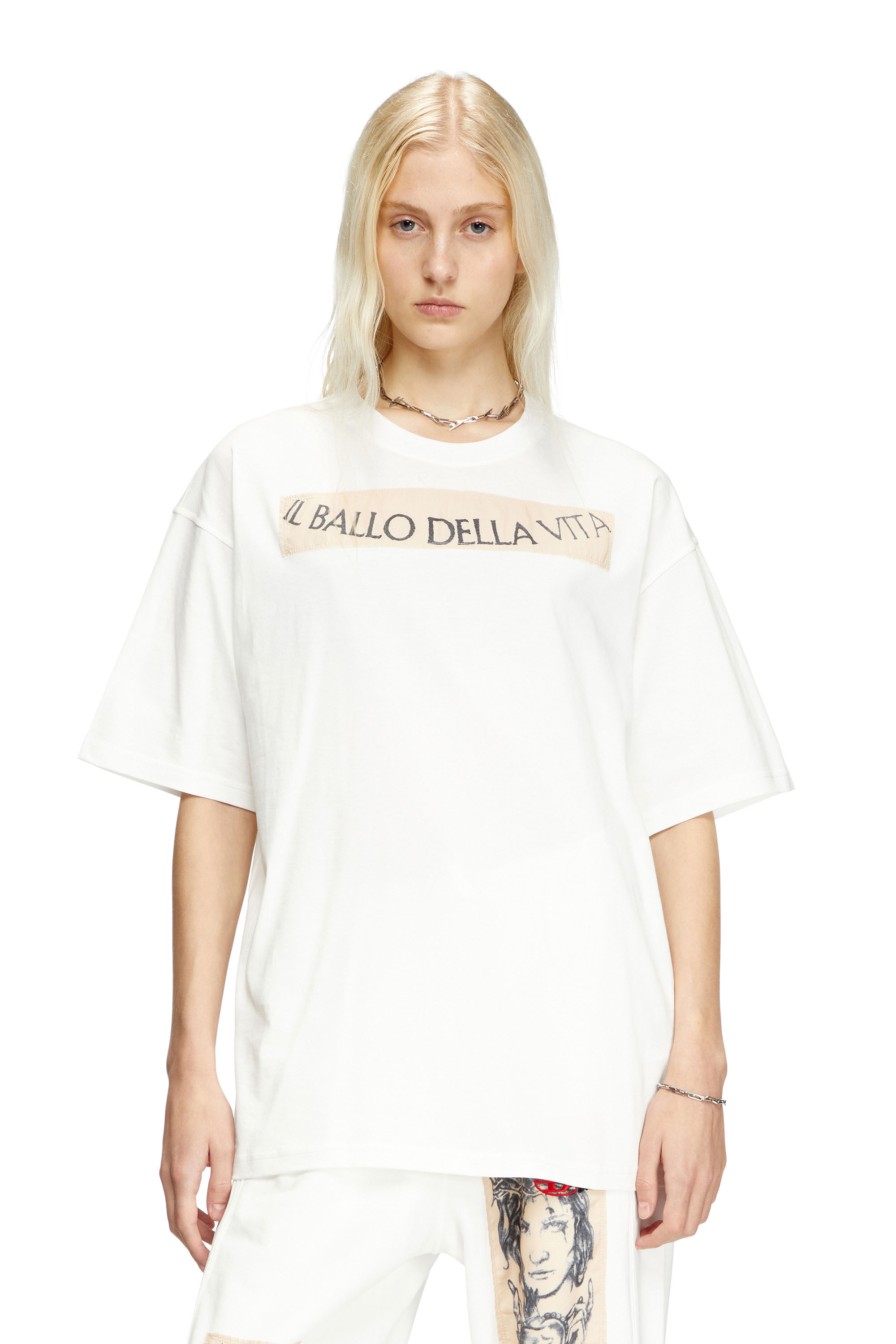 Diesel - T-BOXT-BALLO-DD, Unisex's T-shirt with tattoo patch in ホワイト - 4