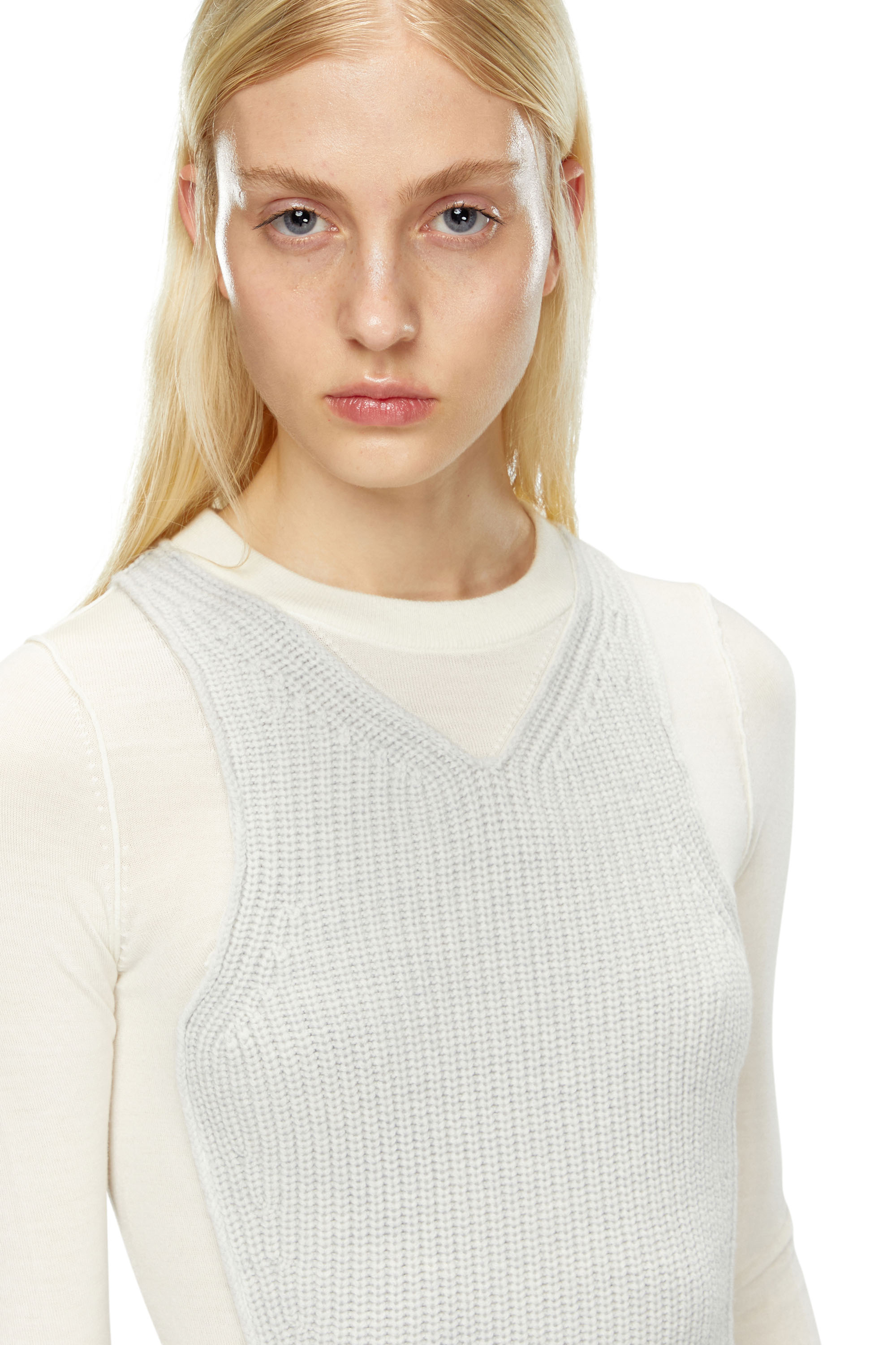 Diesel - M-ARENA, Female Short knit dress with layered effect in ホワイト - Image 3