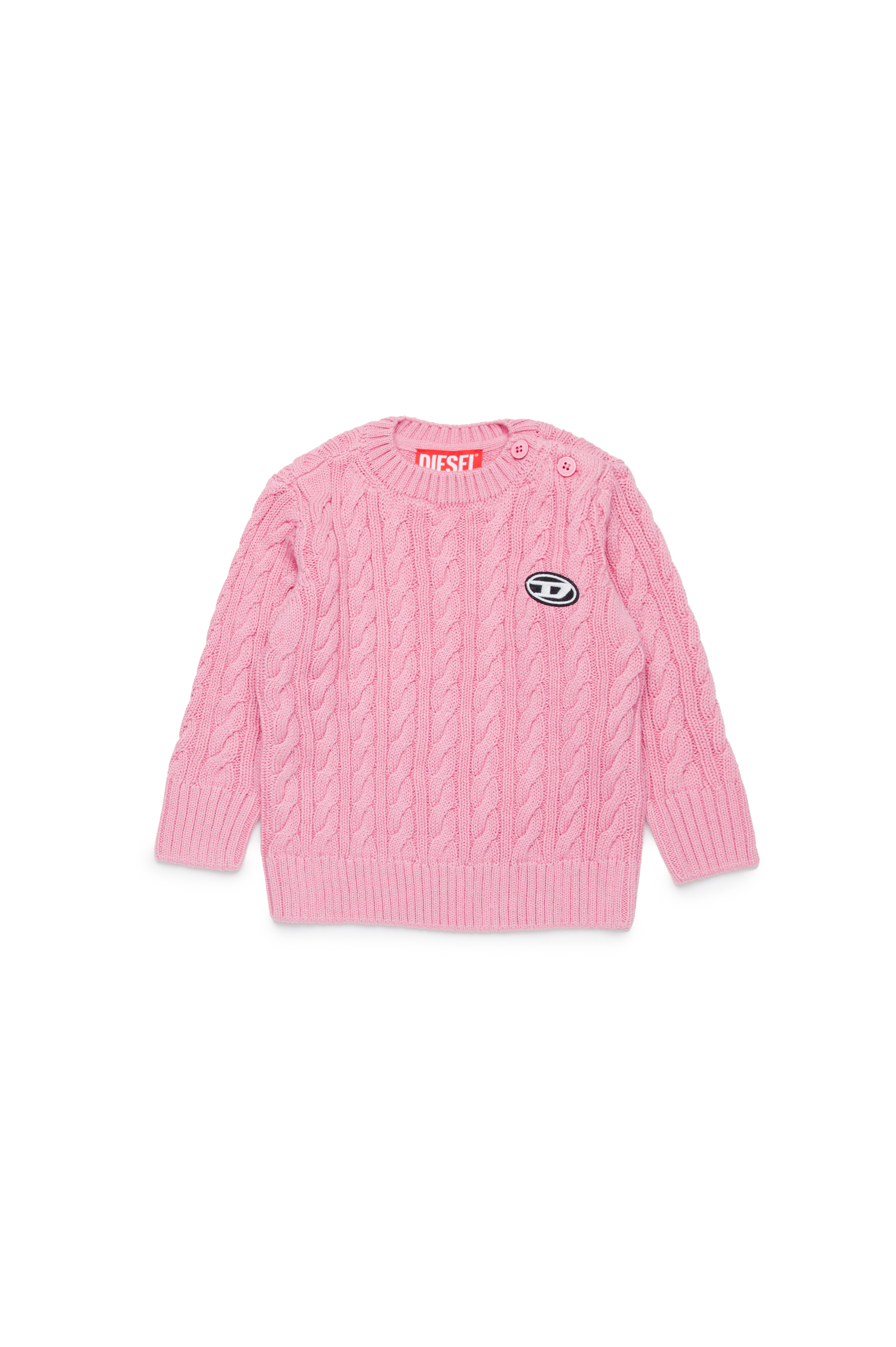 Diesel - KBAMBYB, Unisex's Cotton jumper with Oval D patch in ピンク / ホワイト - 1