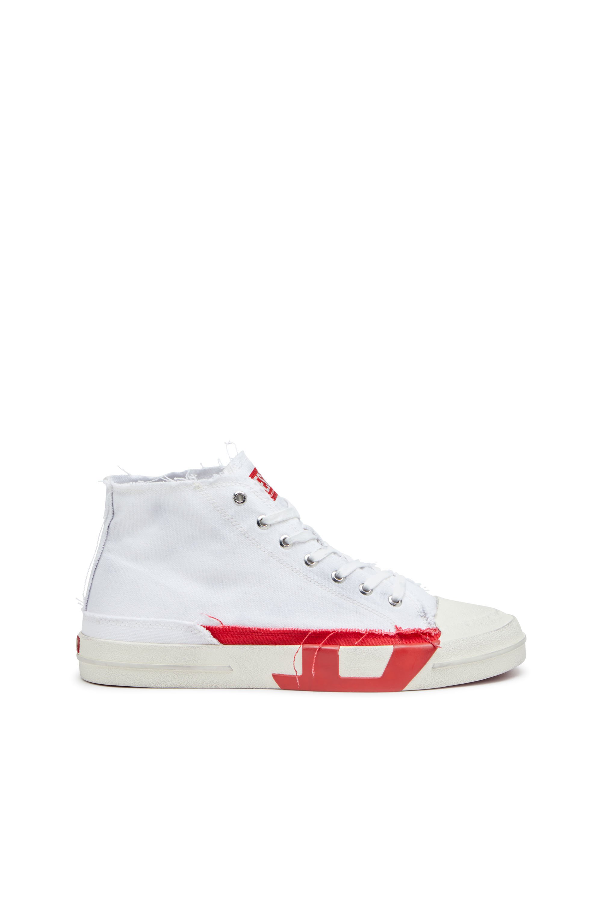 Diesel - S-D-VERSE MID, Male's S-D-Verse-Dirty-effect high-top canvas sneakers in ホワイト/レッド/ブルー - 1