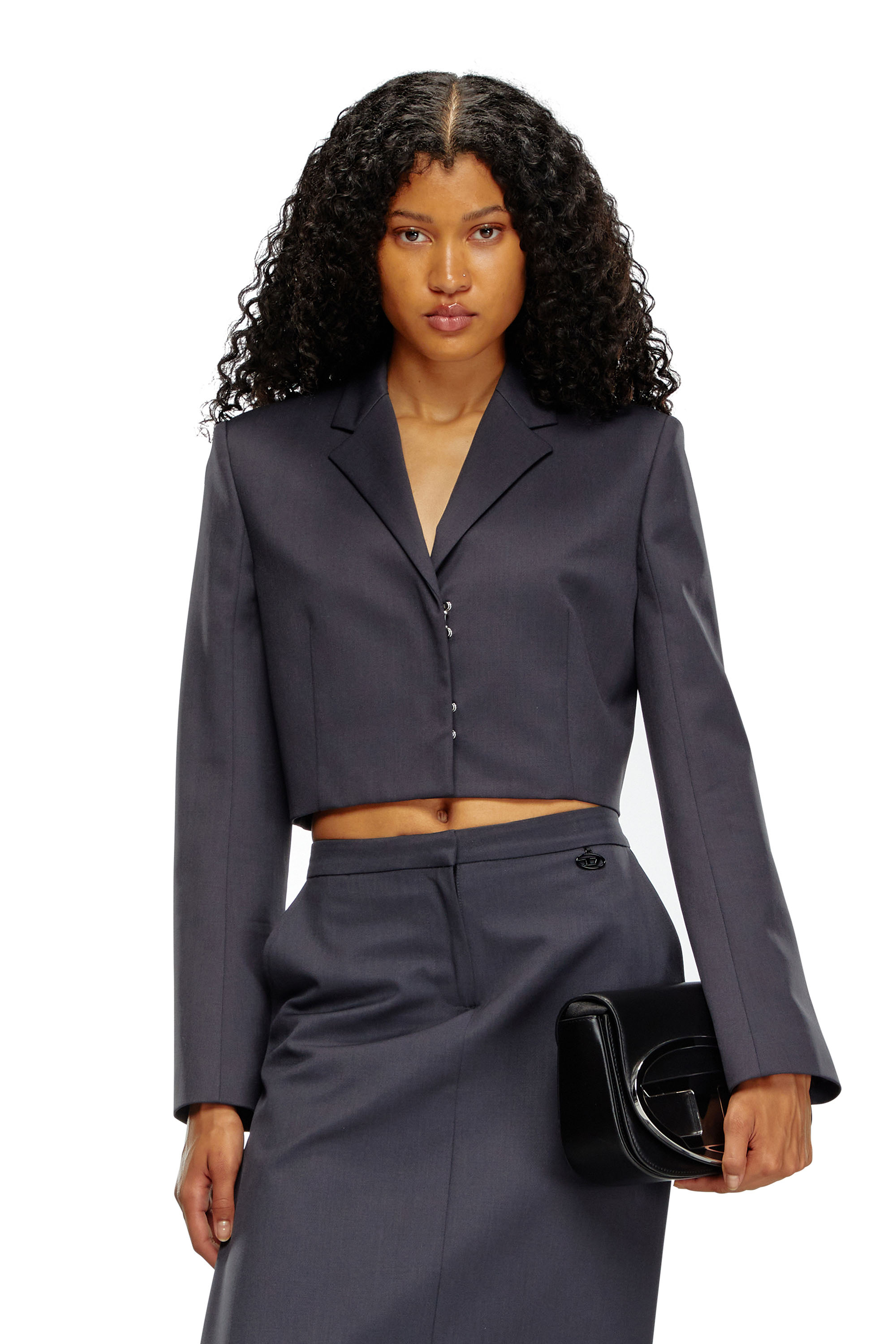 Diesel - G-MILLA-P1, Female Cropped blazer in stretch wool blend in グレー - Image 1