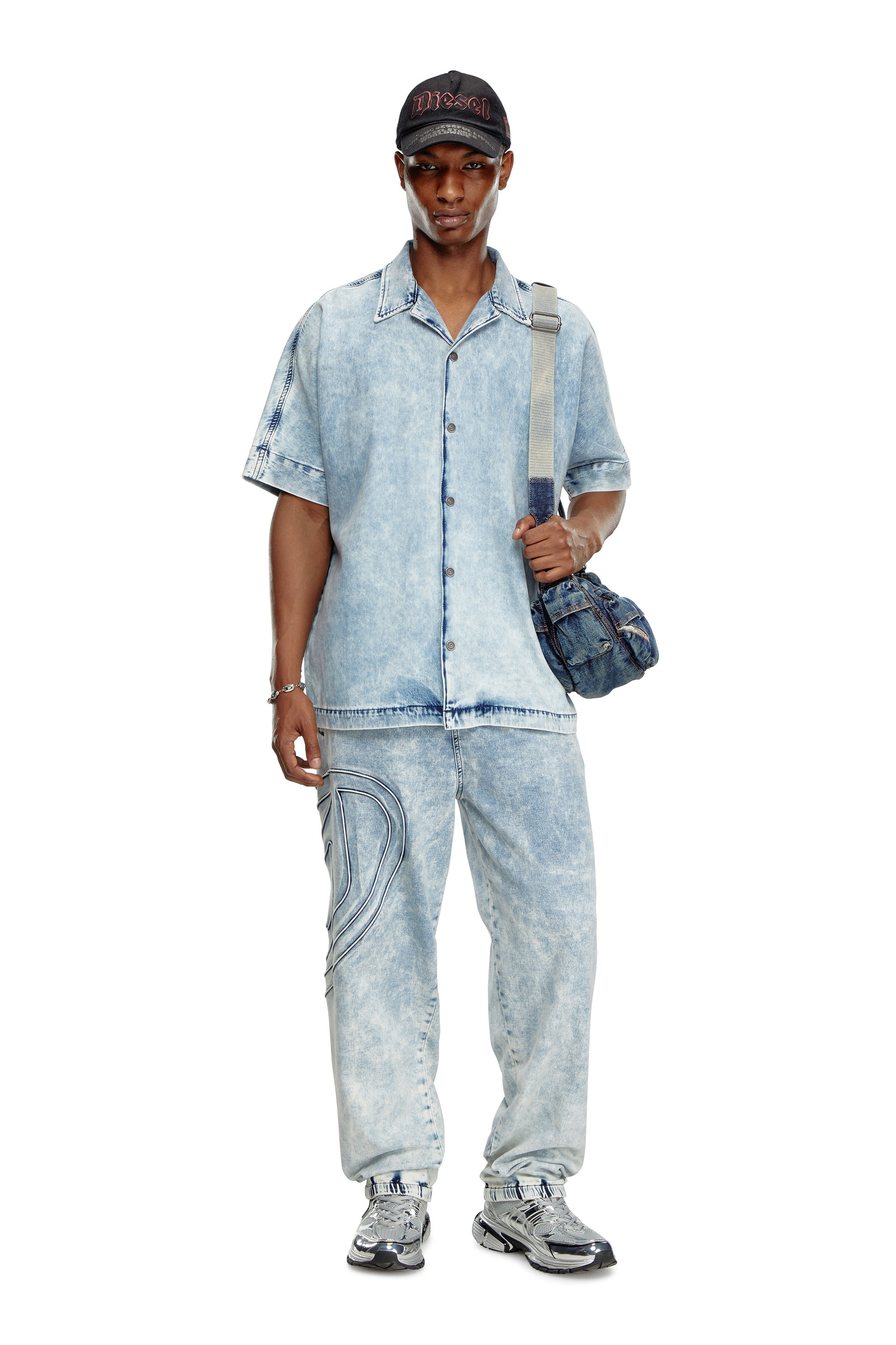 Diesel - D-NABIL-S, Male Denim bowling shirt with Oval D in ブルー - Image 2