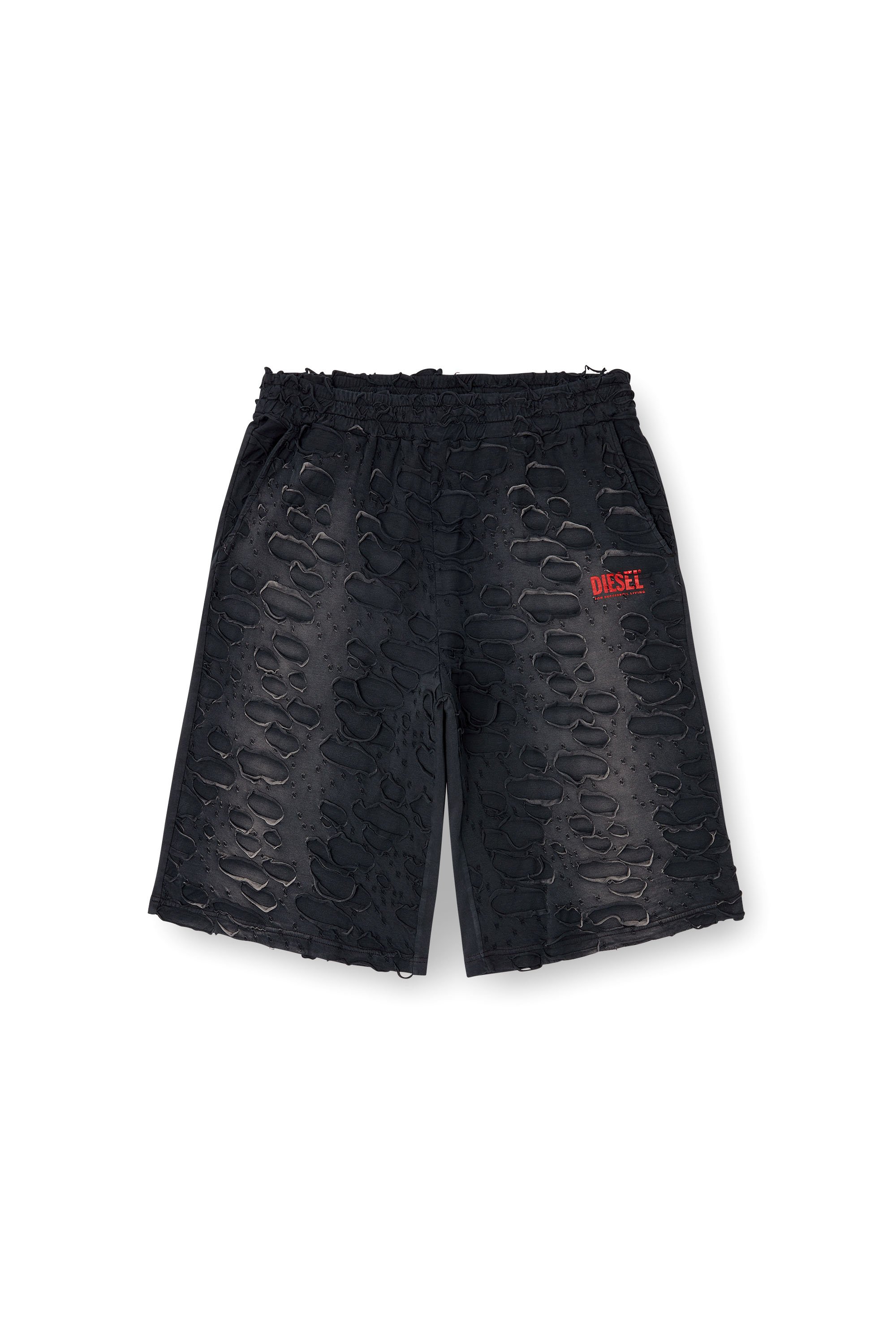 Diesel - P-ECHIO-R1, Male's Faded sweat shorts with holes in ブラック - 3