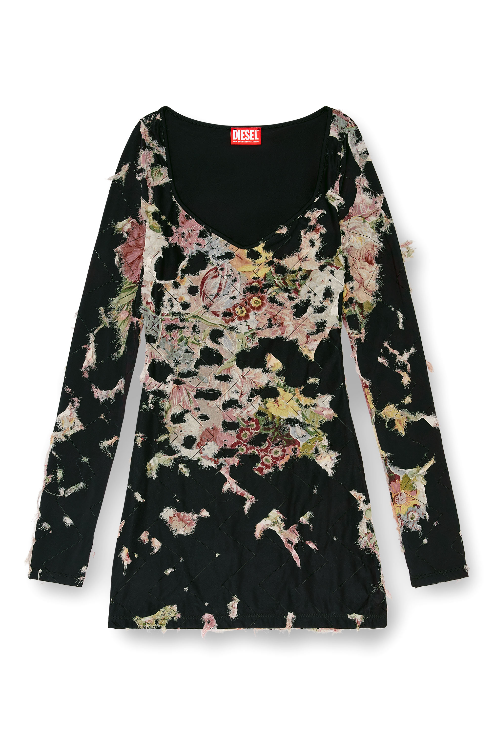 Diesel - D-FLOCI, Female's Burnout mini dress in floral viscose in ブラック - 6