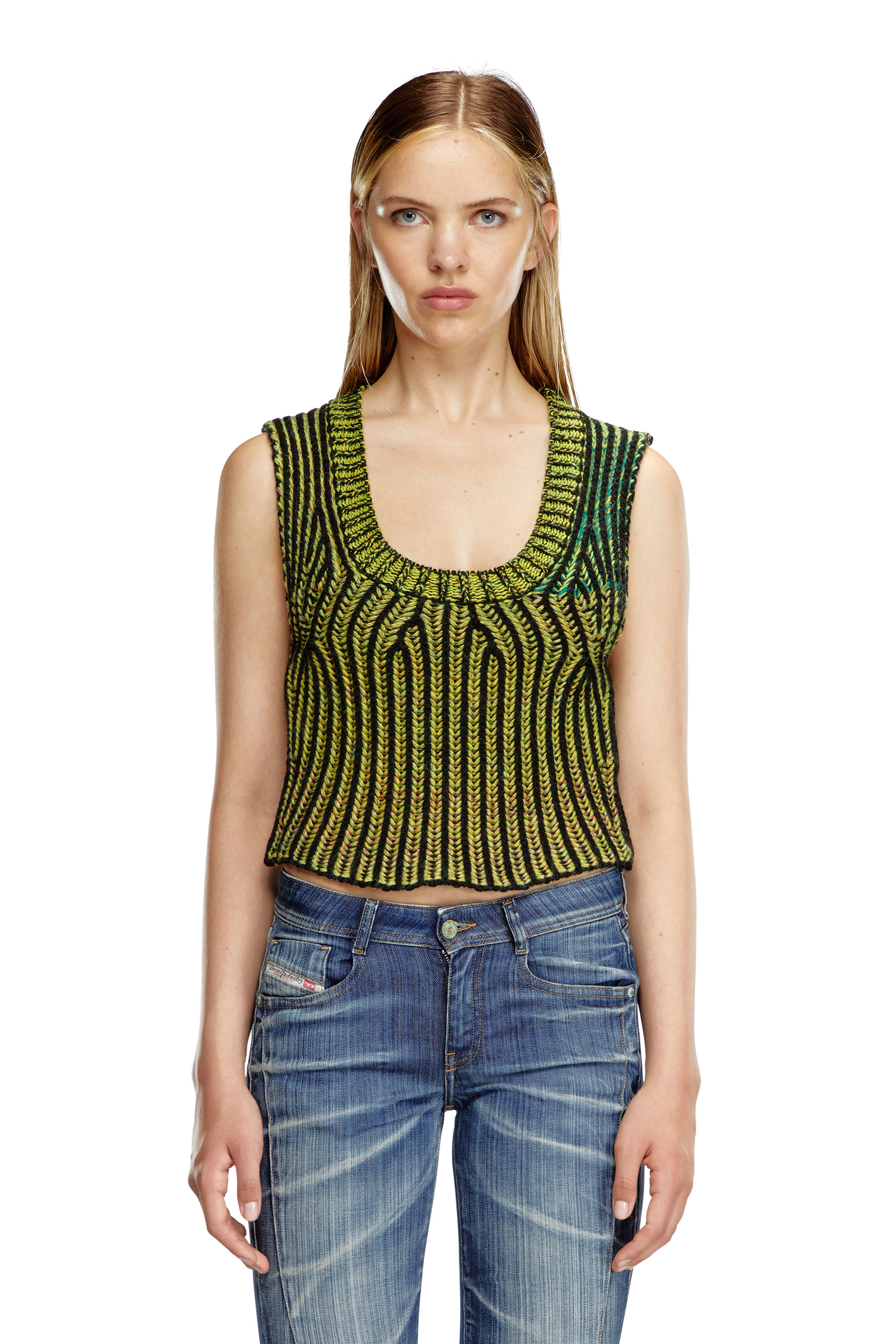 Diesel - M-ORKIDEA, Female's Cropped top in dégradé knit in グリーン - 1