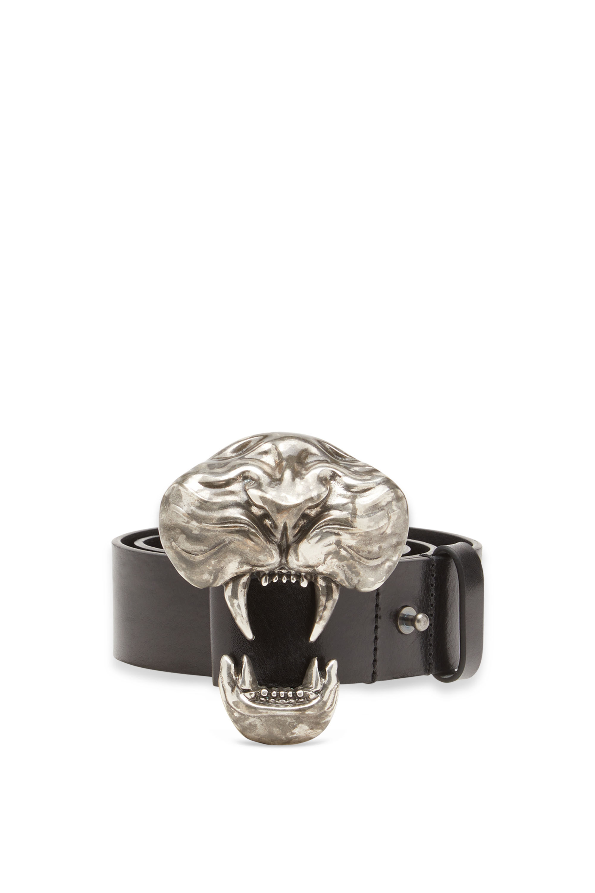 Diesel - B-ITE, Unisex's Leather belt with bite buckle in ブラック - 1