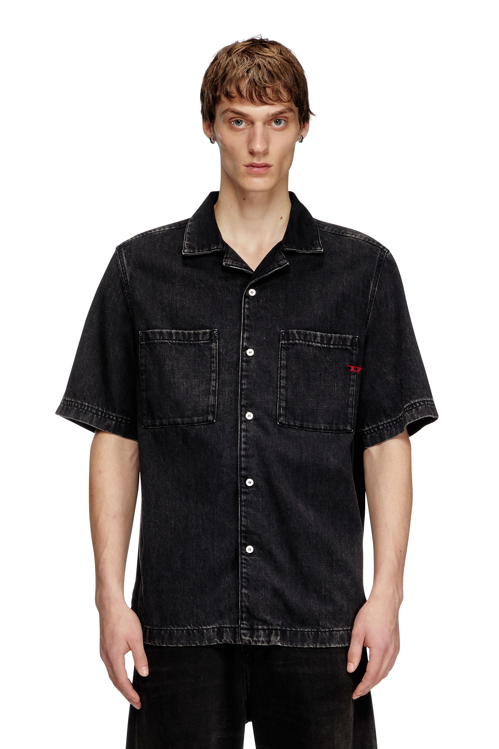 Diesel - D-PAROSHORT, Male's Bowling shirt in Tencel denim in ブラック - 5