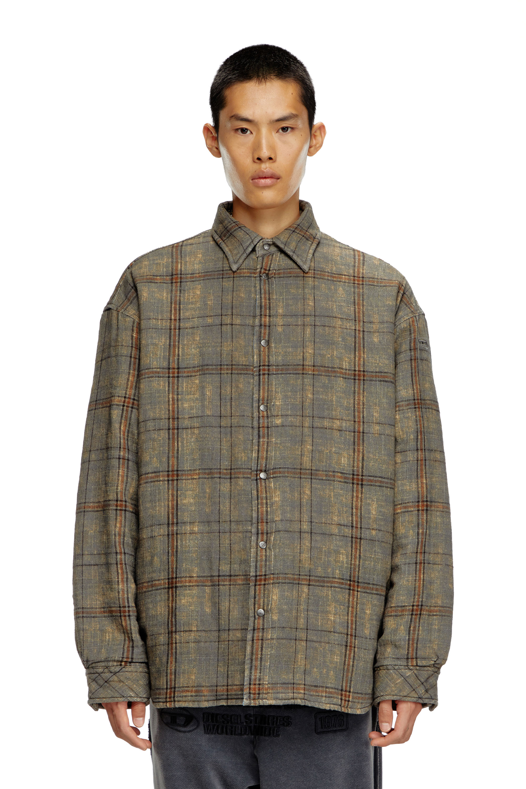 Diesel - S-HAMME, Male's Padded jacket in checked slub cotton in グリーン/ブラウン - 6