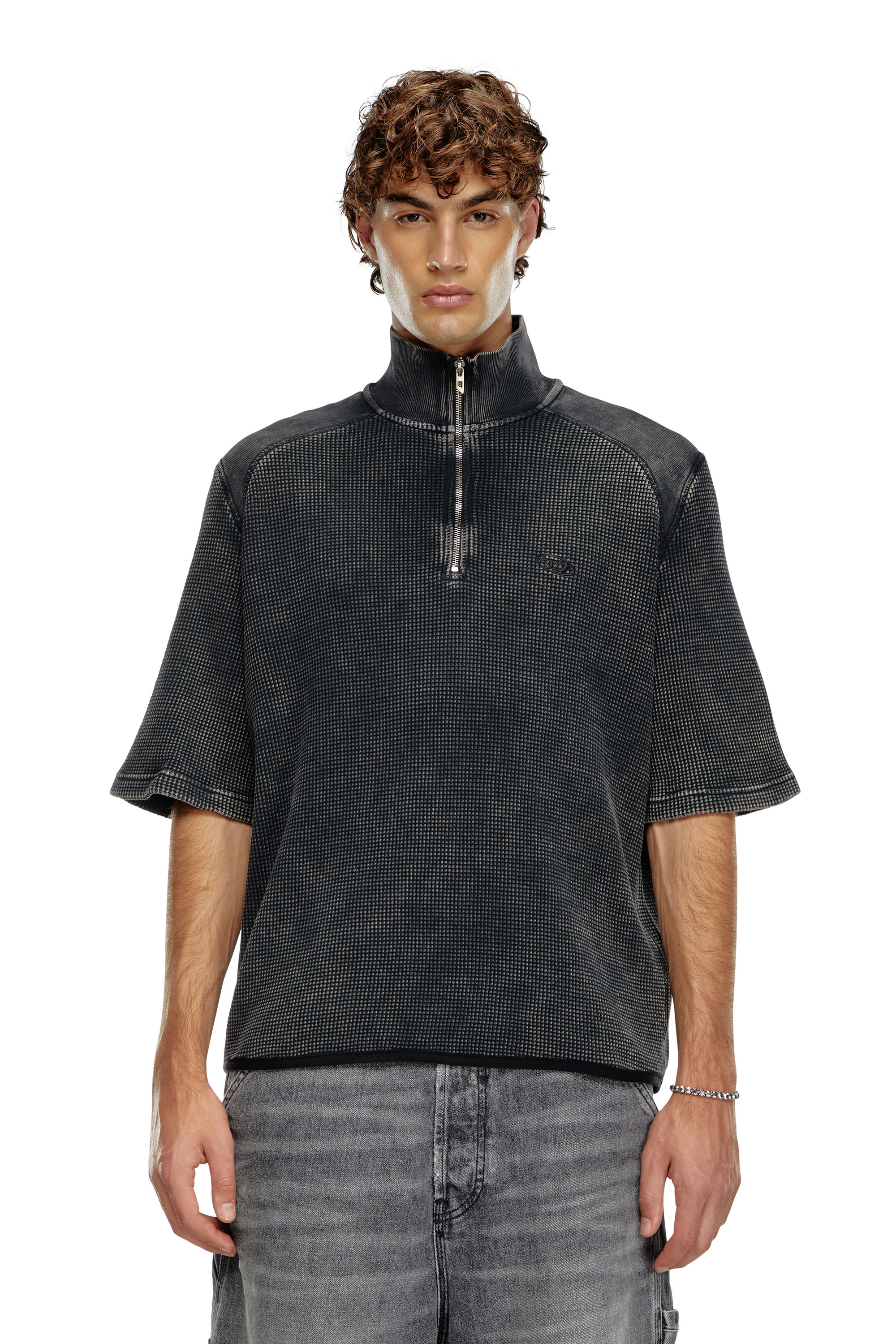 Diesel - S-WAFCOOL, Male Short-sleeve waffle-knit sweatshirt in ブラック - Image 1