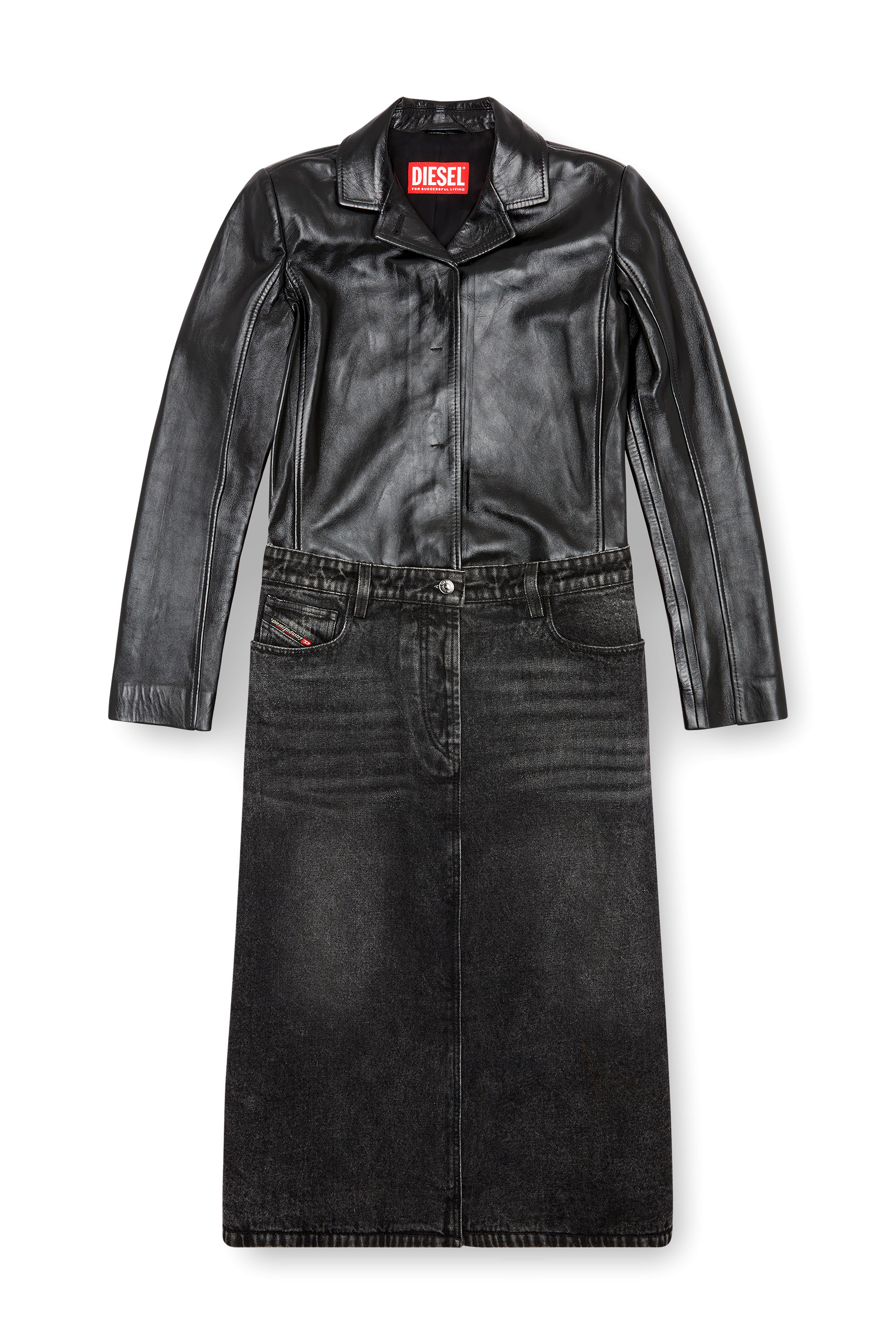 Diesel - L-ORY, Female Hybrid coat in denim and leather in ブラック - Image 3