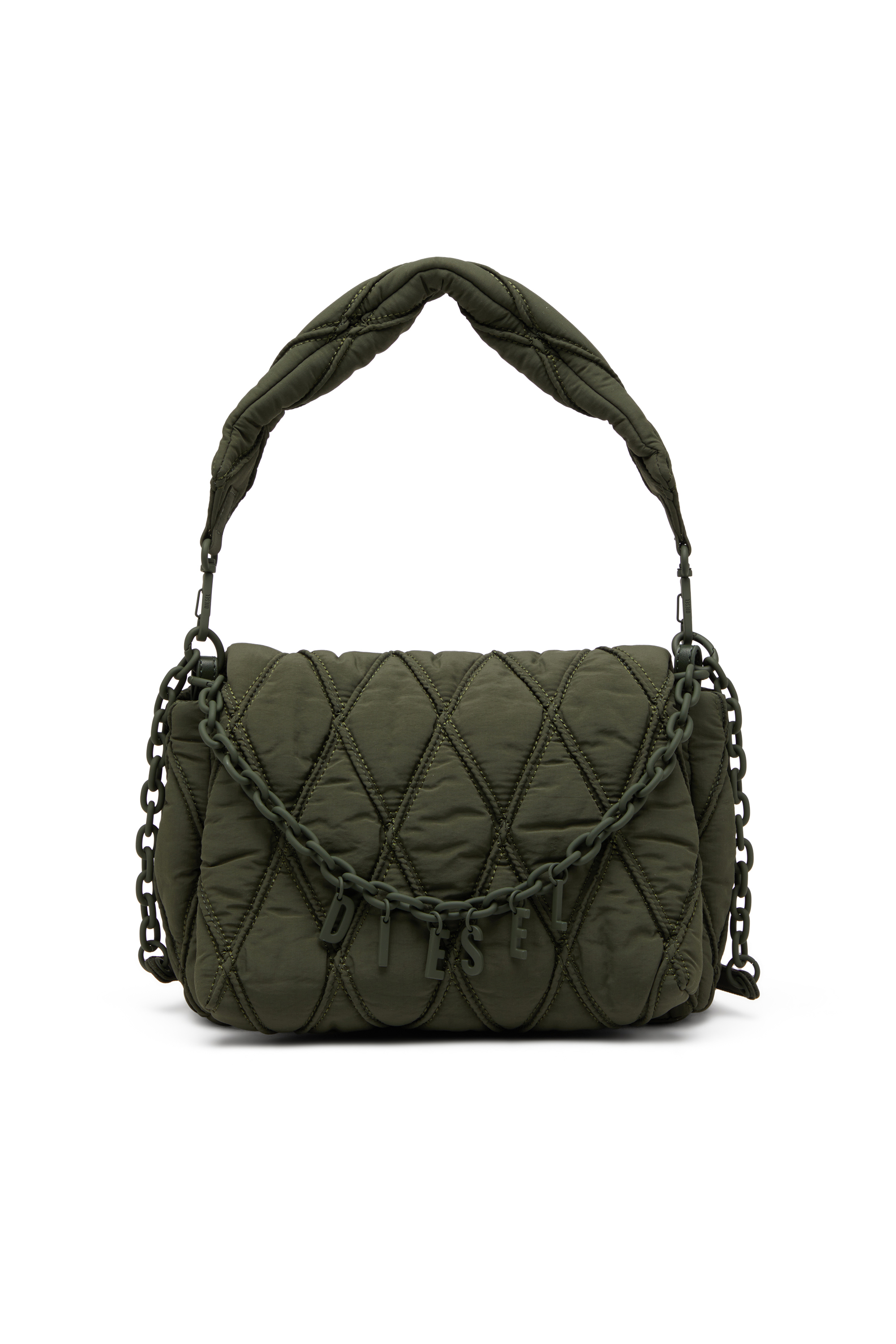 Diesel - CHARM-D SHOULDER M, Female's Charm-D M-Shoulder bag in quilted nylon in ダークグリーン - 1