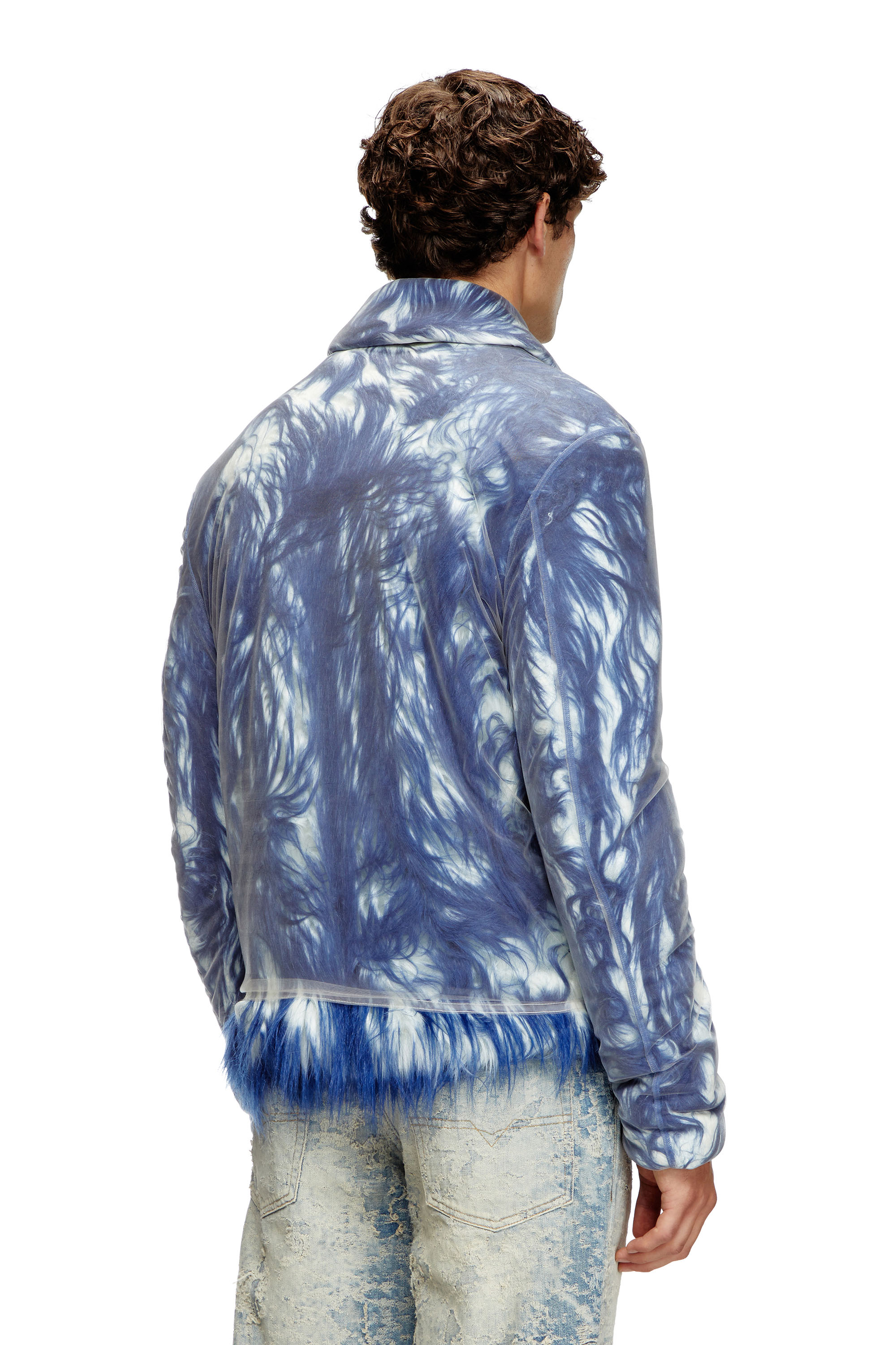 Diesel - W-WOUFY, Male's Fluffy jacket with sheer tulle overlay in ブルー - 4