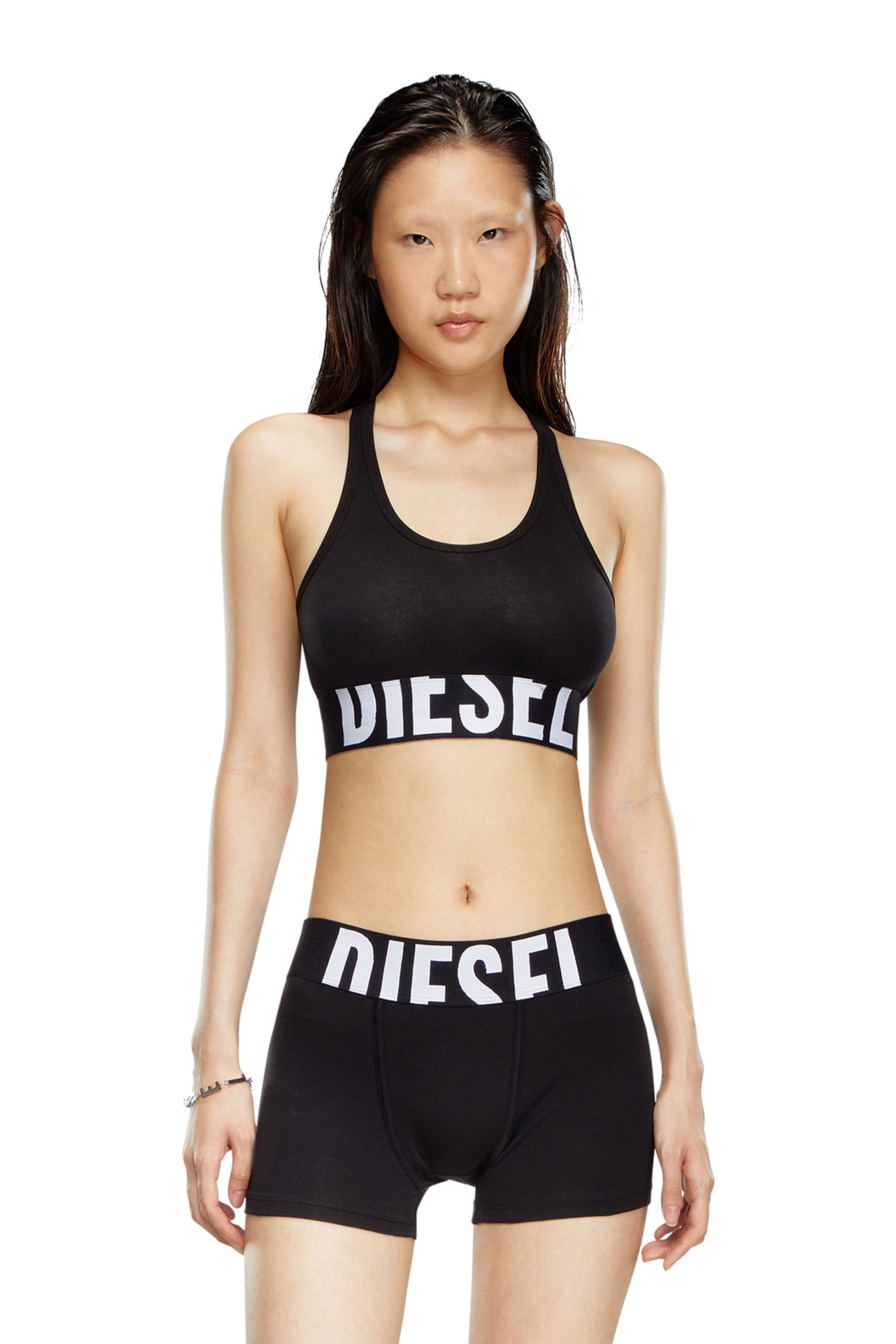 Diesel - UFSB-COTTON-RACE-BRALETTE-XL, Female's Sports bra with cut-off logo in ブラック - 1