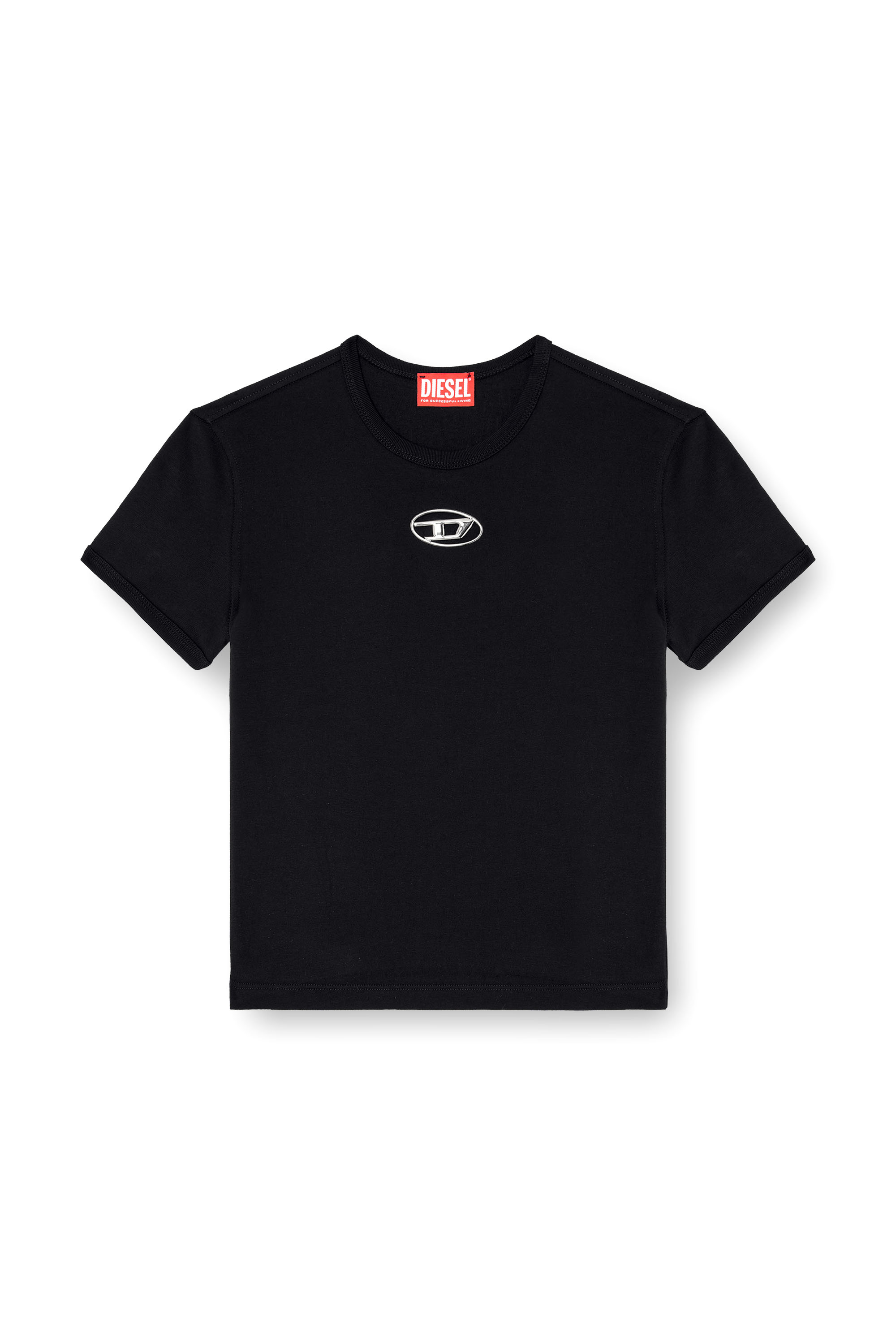 Diesel - T-UNCUTIE-LONG-OD-Q1, Female's Slim fit T-shirt with cut-out Oval D in ブラック - 3