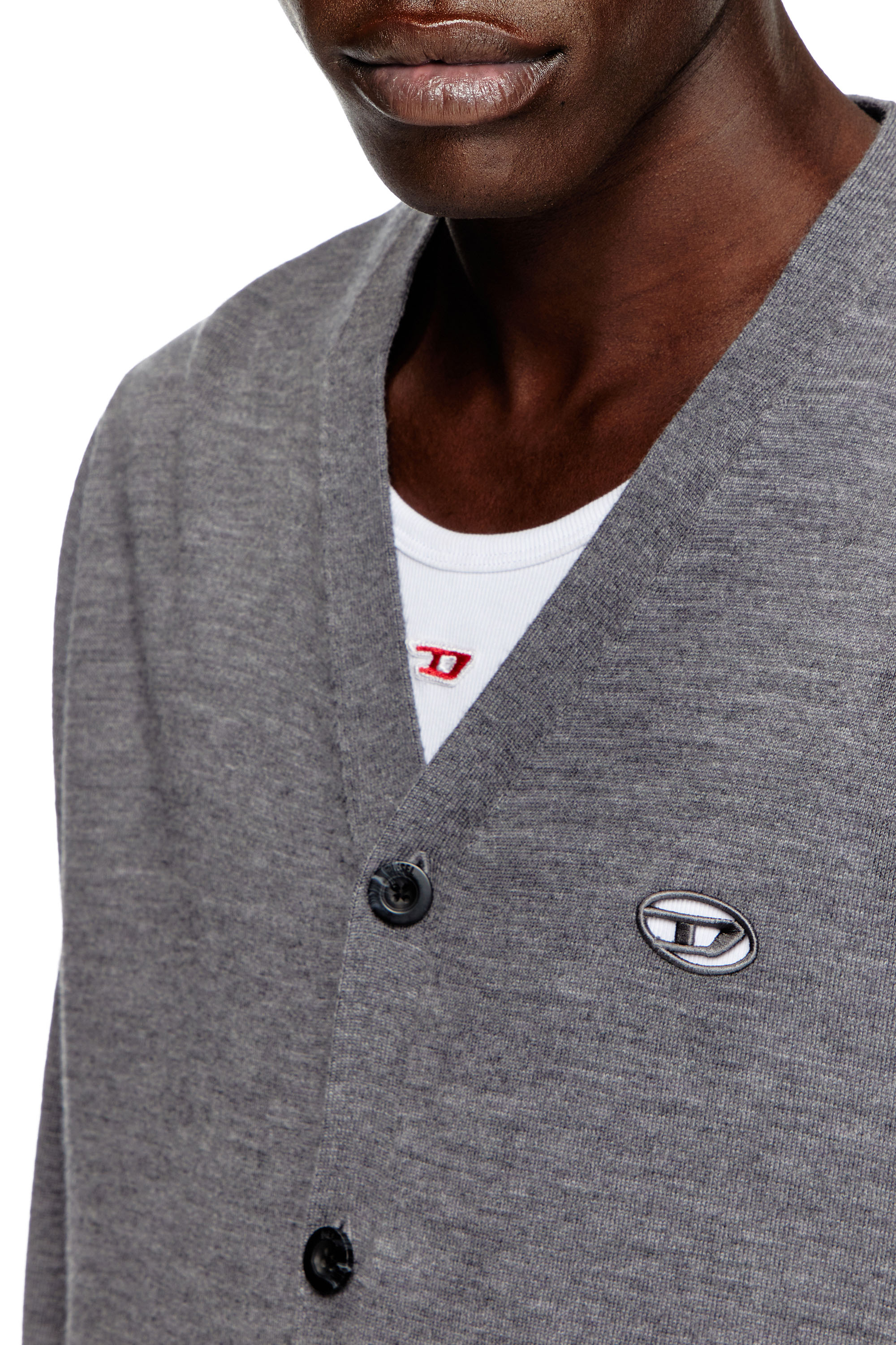 Diesel - K-VOLTO, Male's Wool cardigan with cut-out logo in グレー - 6