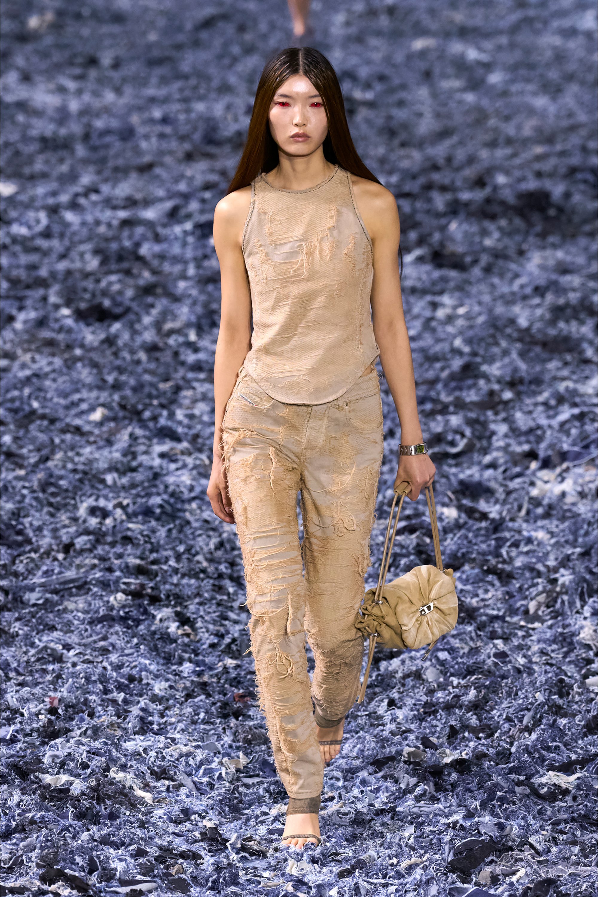 Diesel - DE-ASTRO-FSG, Female's Top in overdyed floating-thread denim in ベージュ - 4