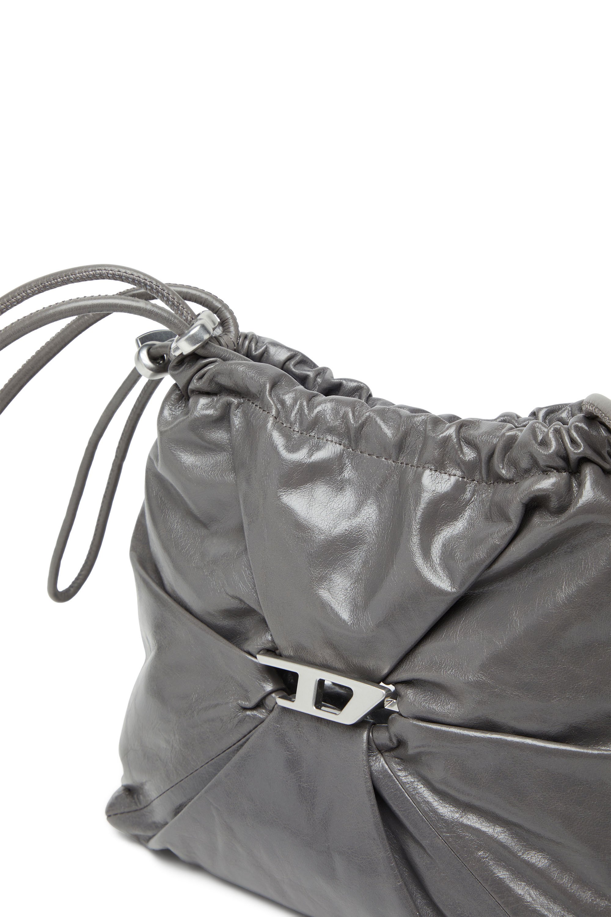 Diesel - SCRUNCH-D BUCKET, Female's Bucket bag in shiny wrinkled leather in グレー - 5