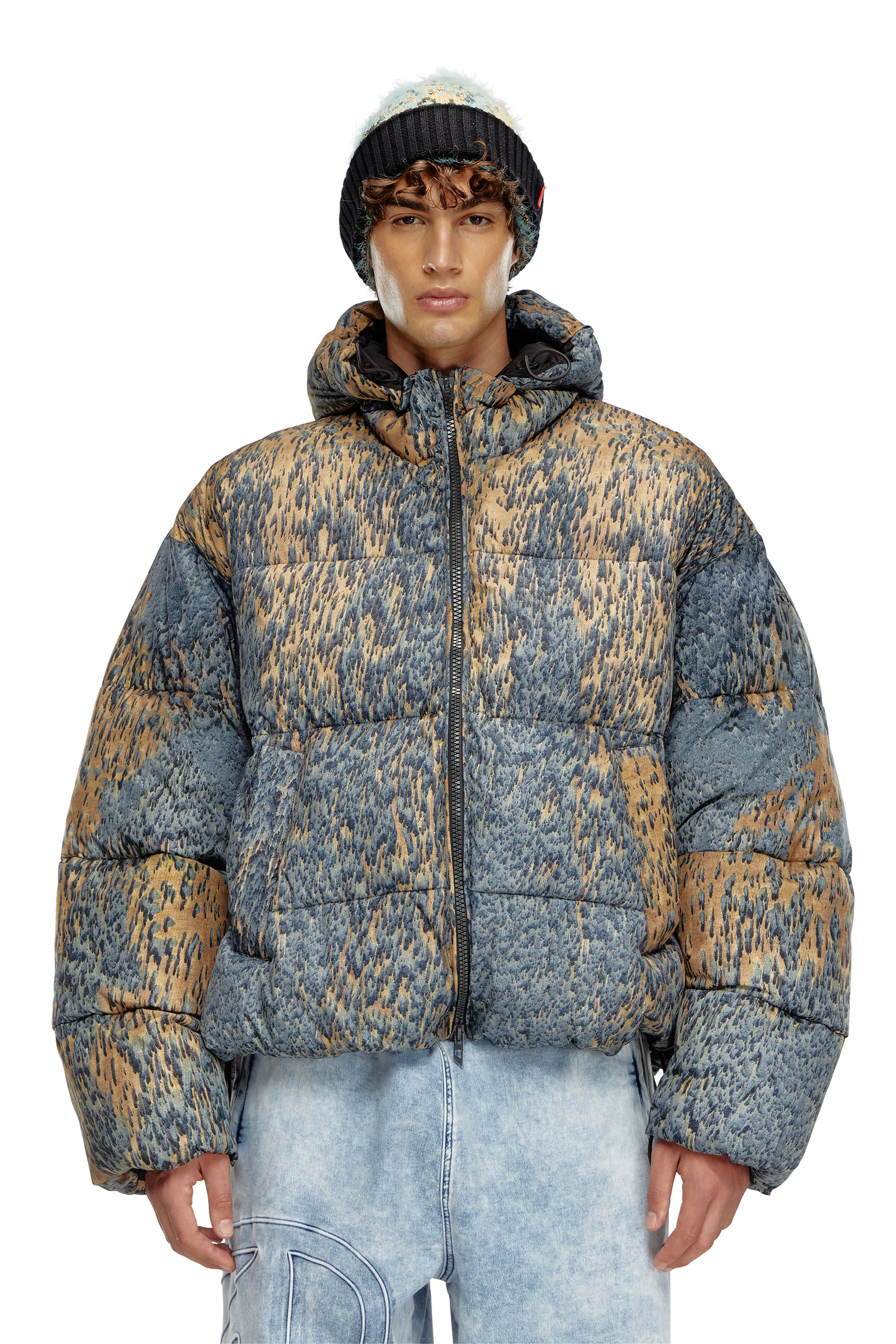 Diesel - W-BOGAERT, Male's Puffer jacket with acid rain effect in ベージュ/グレー - 1