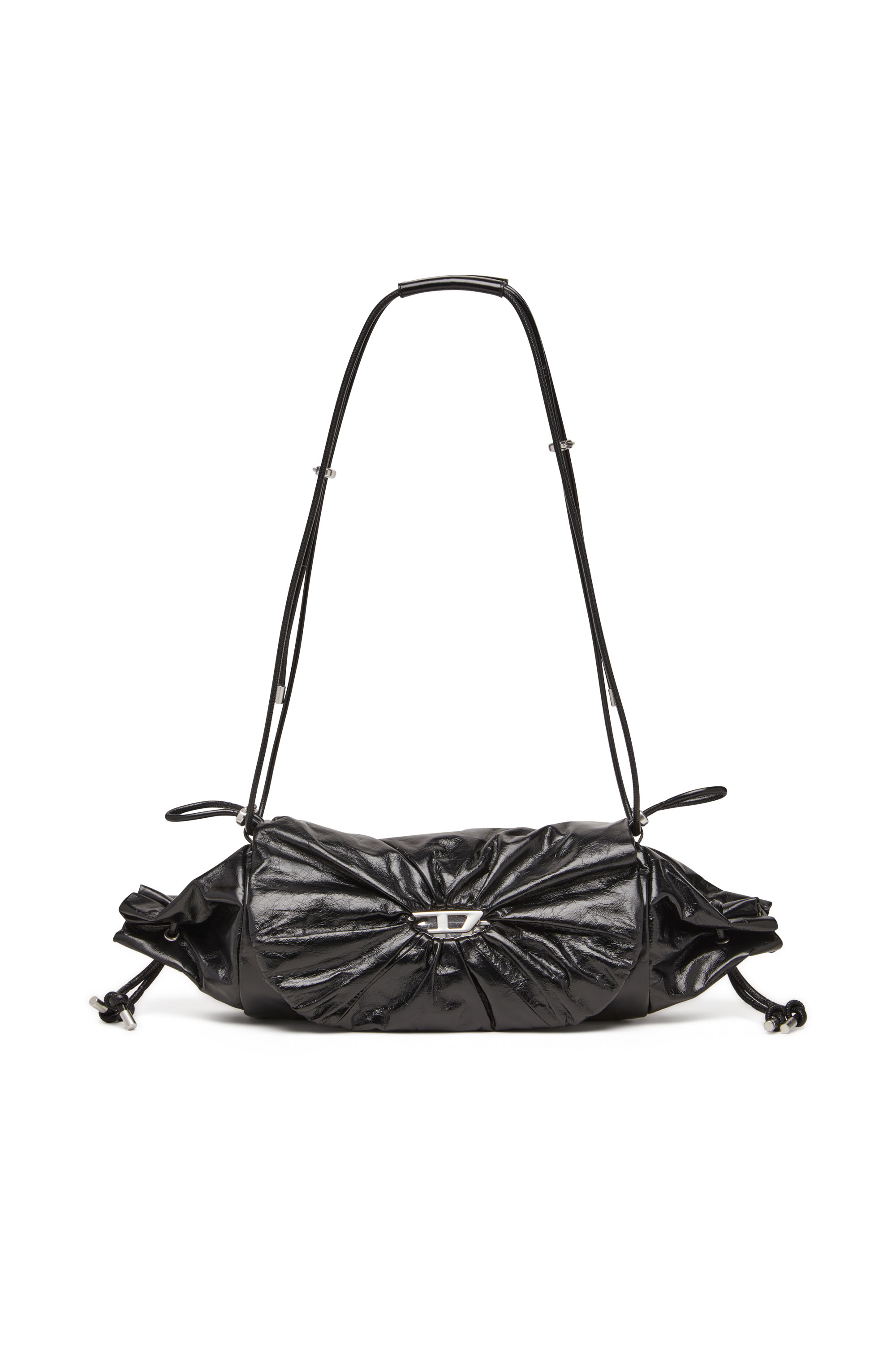 Diesel - SCRUNCH-D SHOULDER M, Female's Shoulder bag in shiny wrinkled leather in ブラック - 2