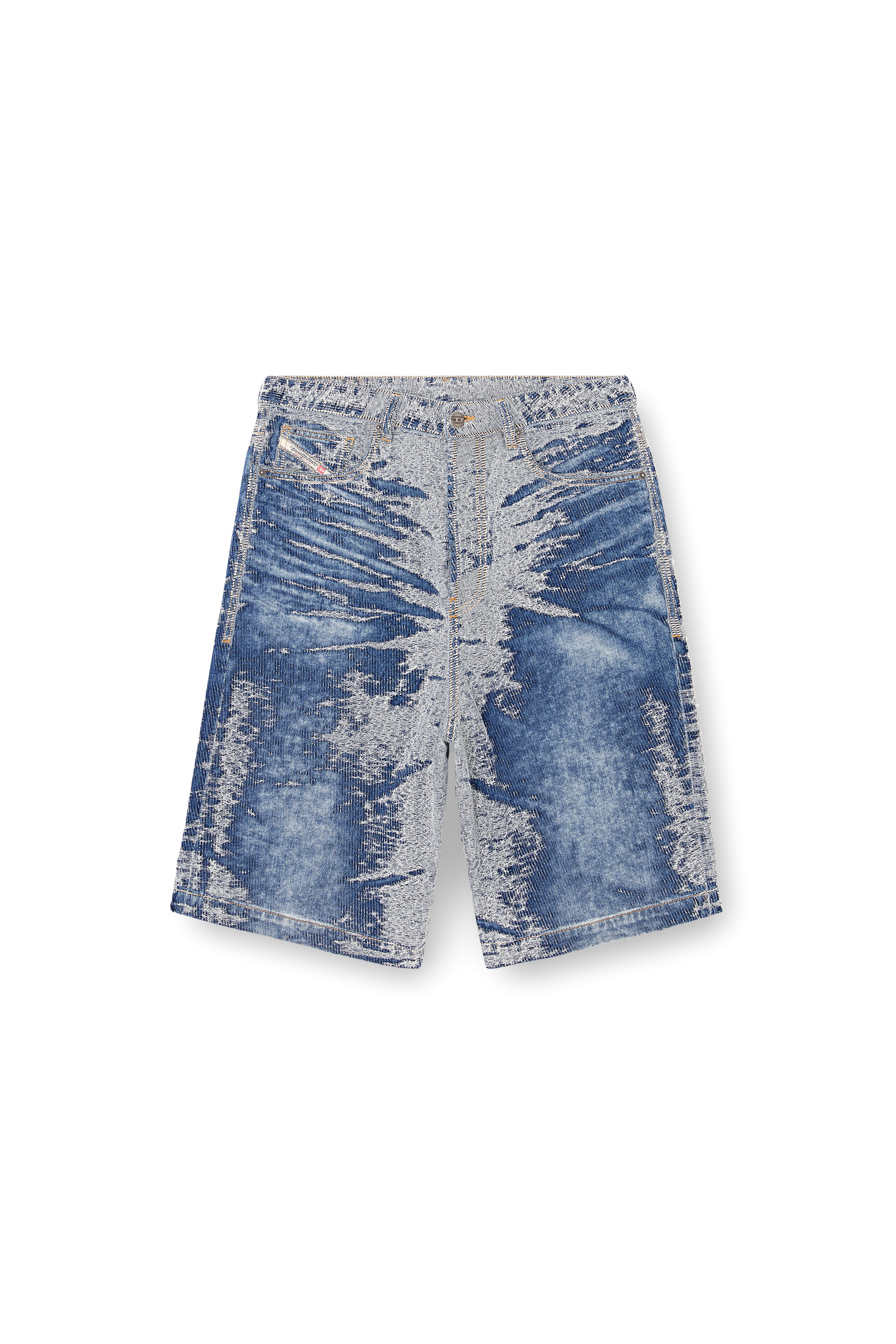 Diesel - D-LIRE-SHORT-S, Male's Shorts in distressed jacquard denim in ミディアムブルー - 3