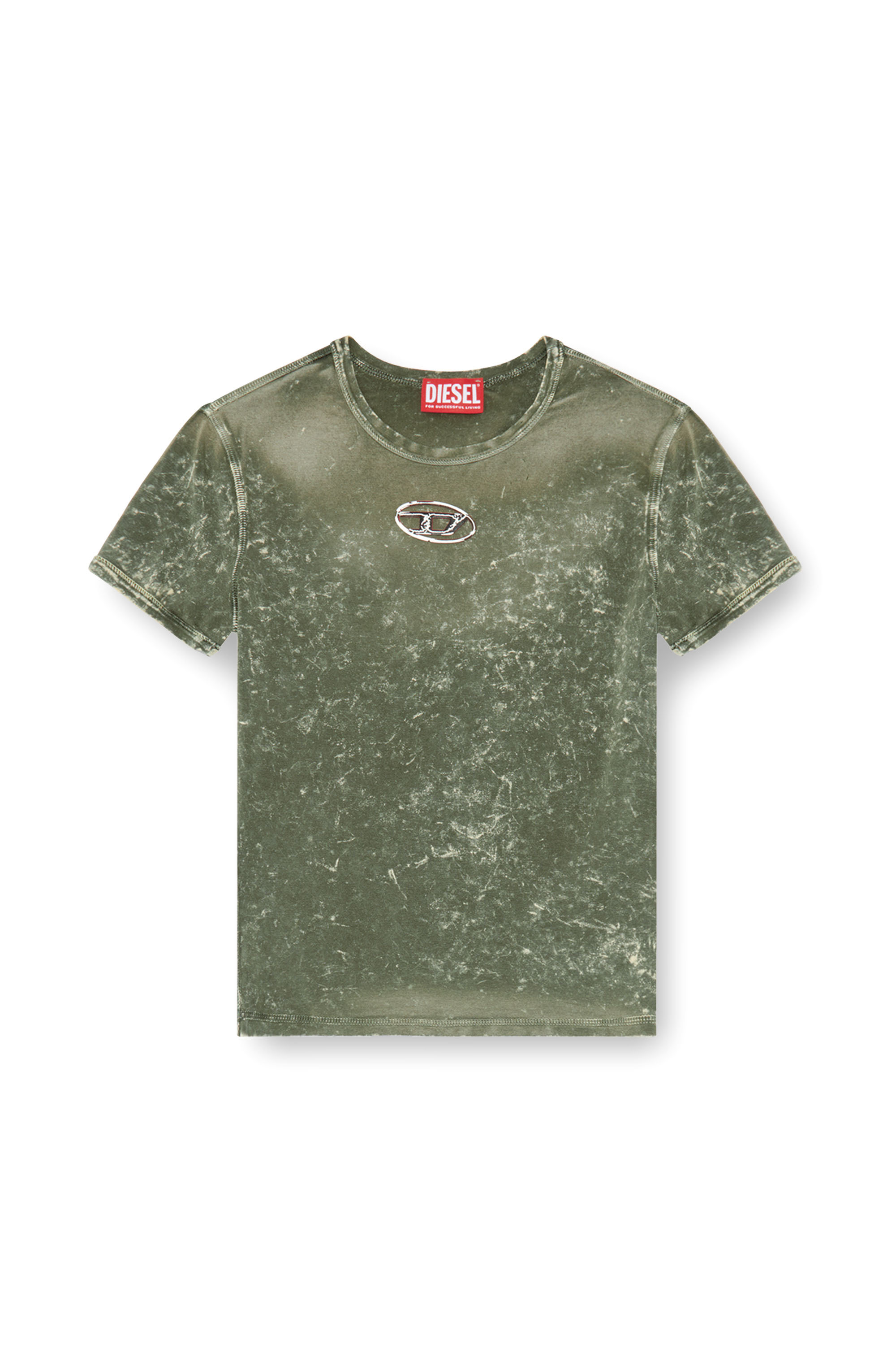 Diesel - T-UNCUTIES-P1, Female Marble-effect T-shirt in stretch jersey in グリーン - Image 3