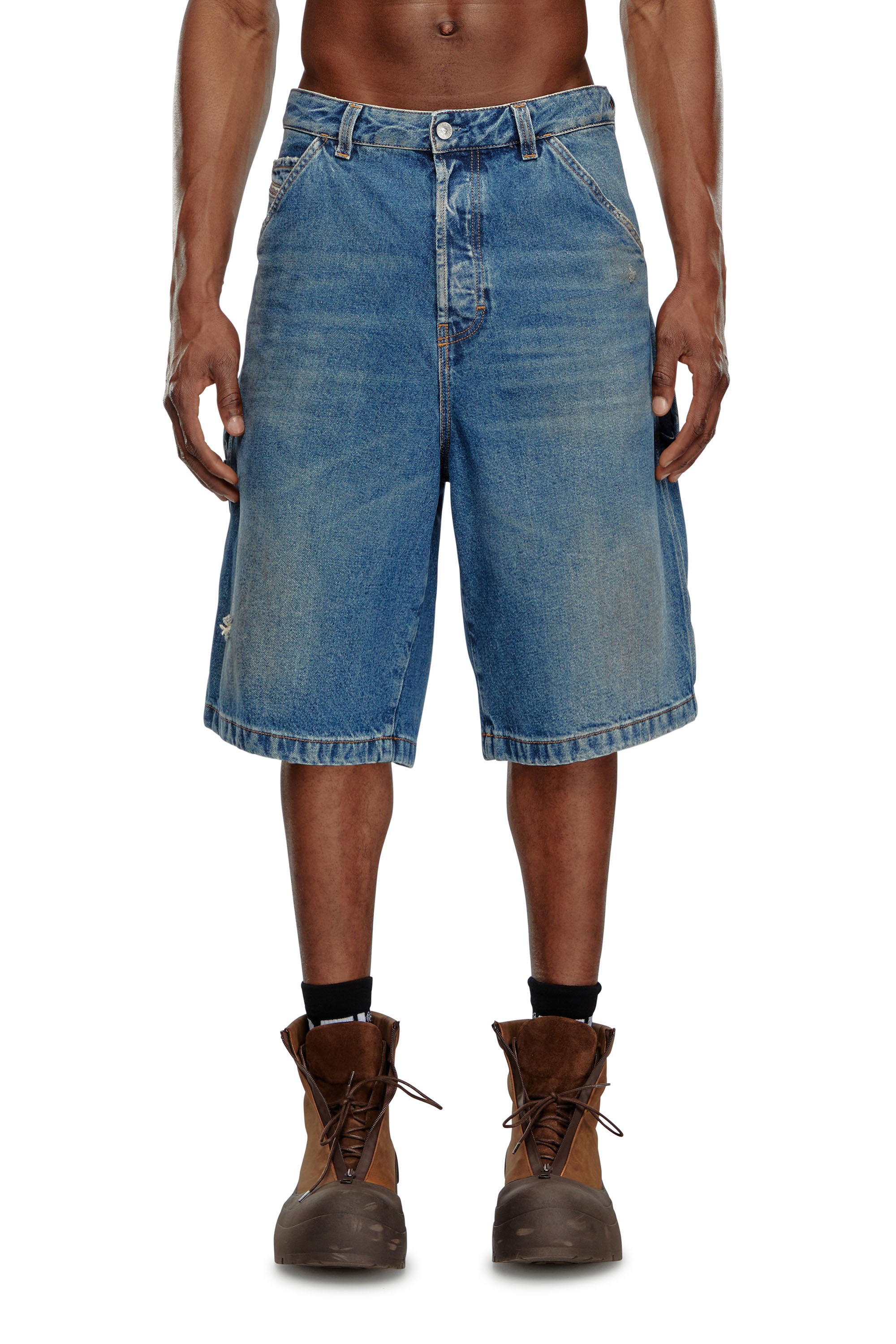 Diesel - D-LIVERY-SHORT, Male Denim utility shorts with dusty wash in ブルー - Image 1