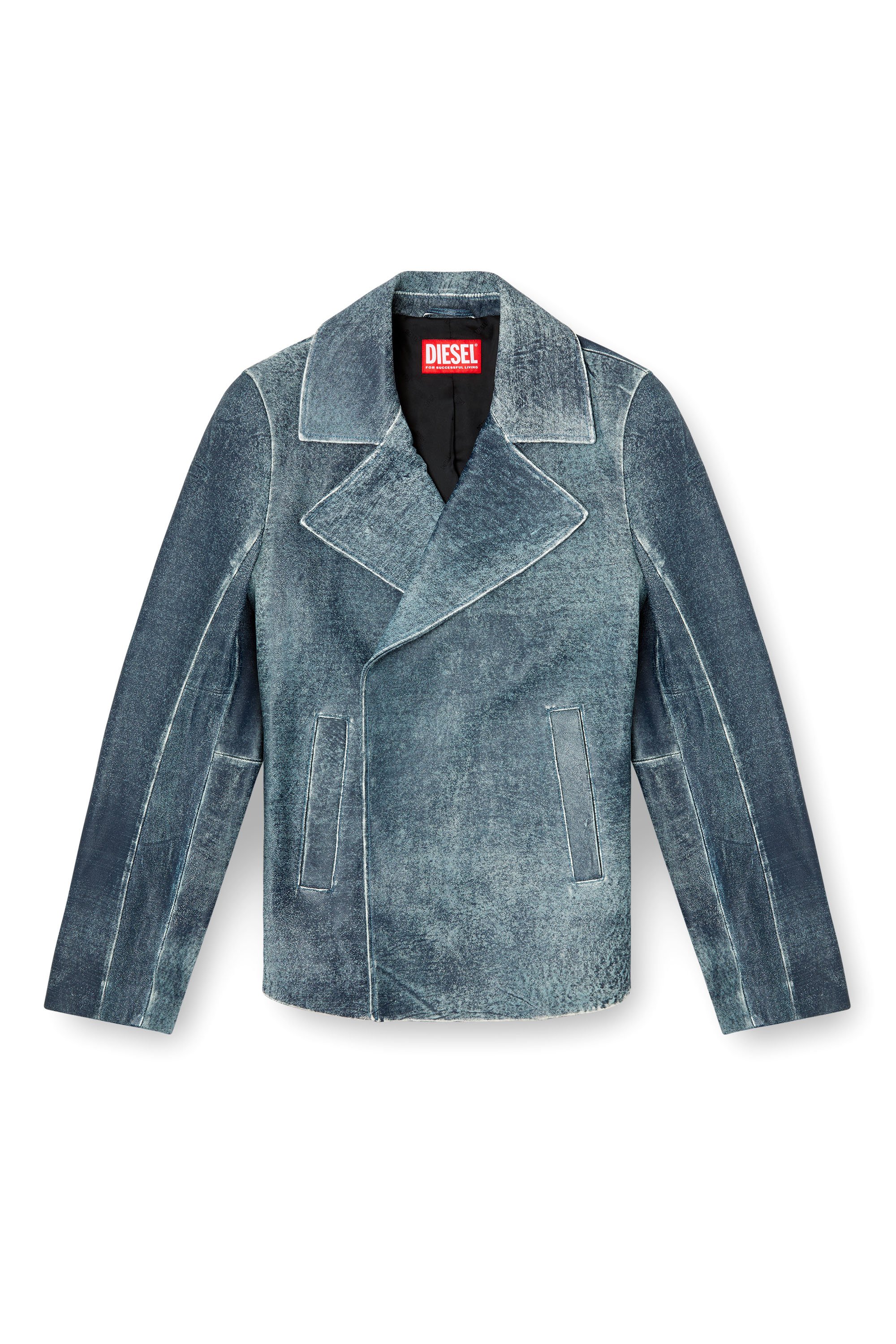 Diesel - L-WERNER, Male's Jacket in denim-treated leather in ダークブルー - 3