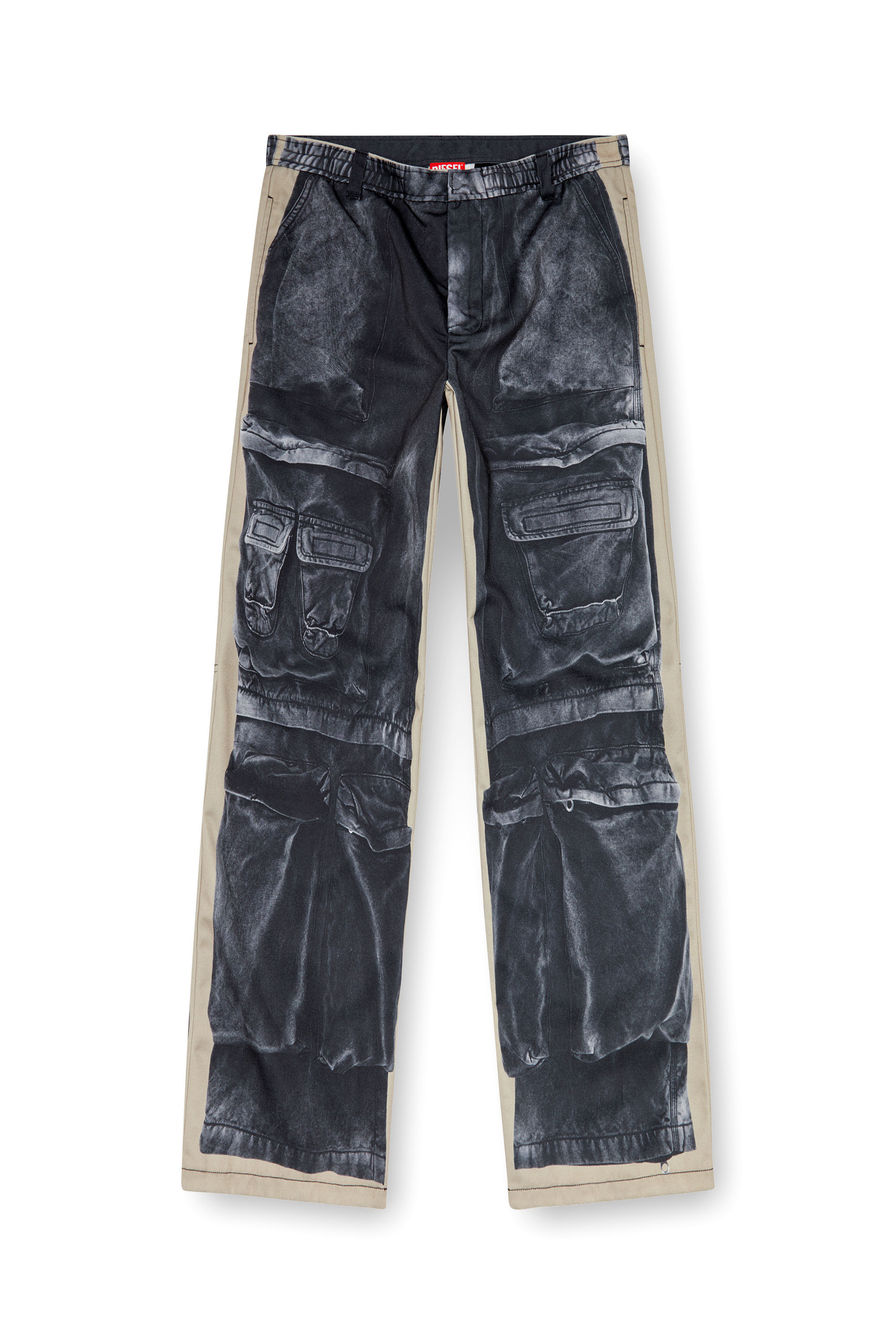 Diesel - P-SCHULZ, Male Twill trousers with cargo pant print in ブラック - Image 3