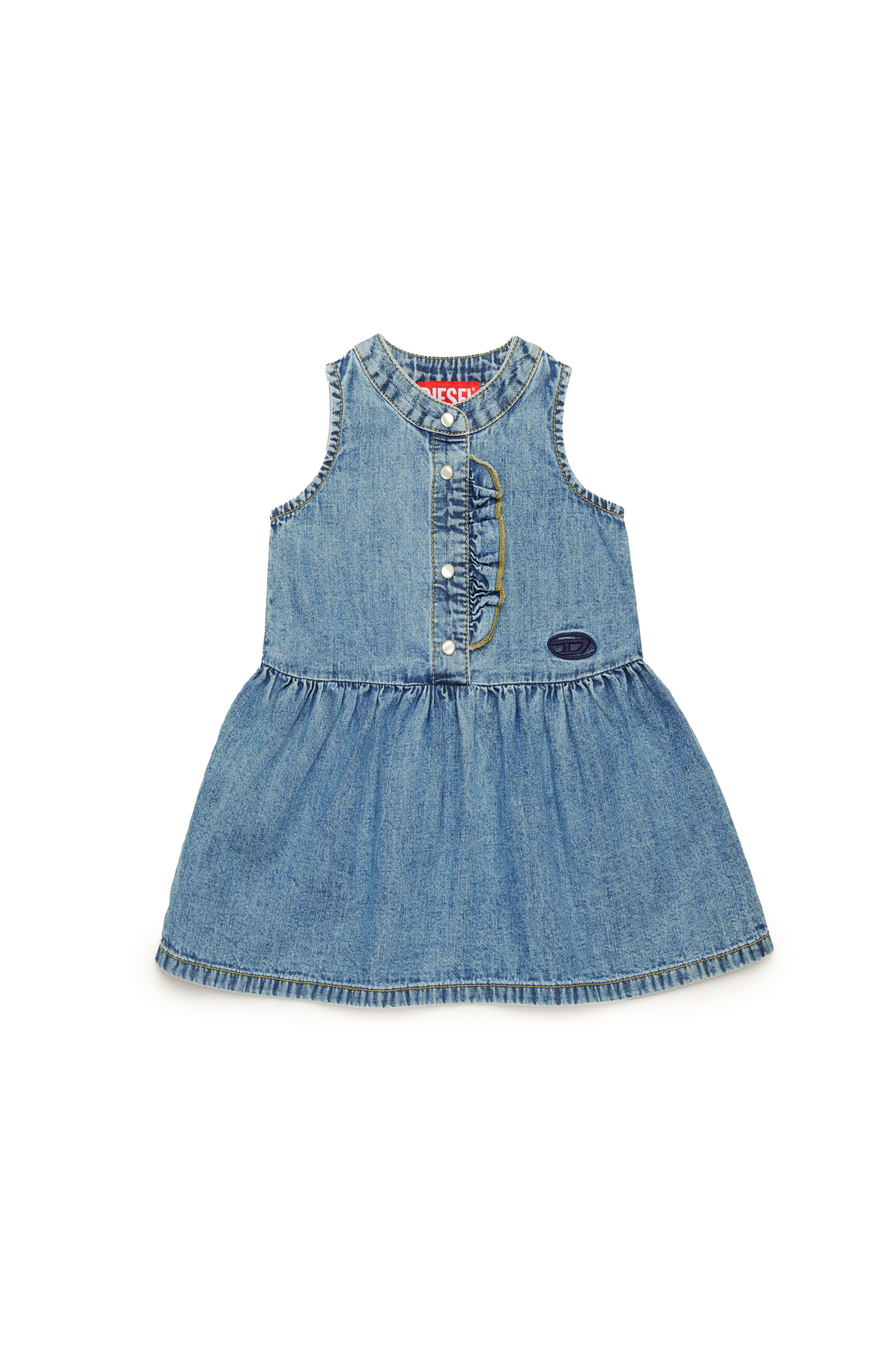 Diesel - DASTYB, Female's Denim dress with pearlescent snaps in ミディアムブルー - 1