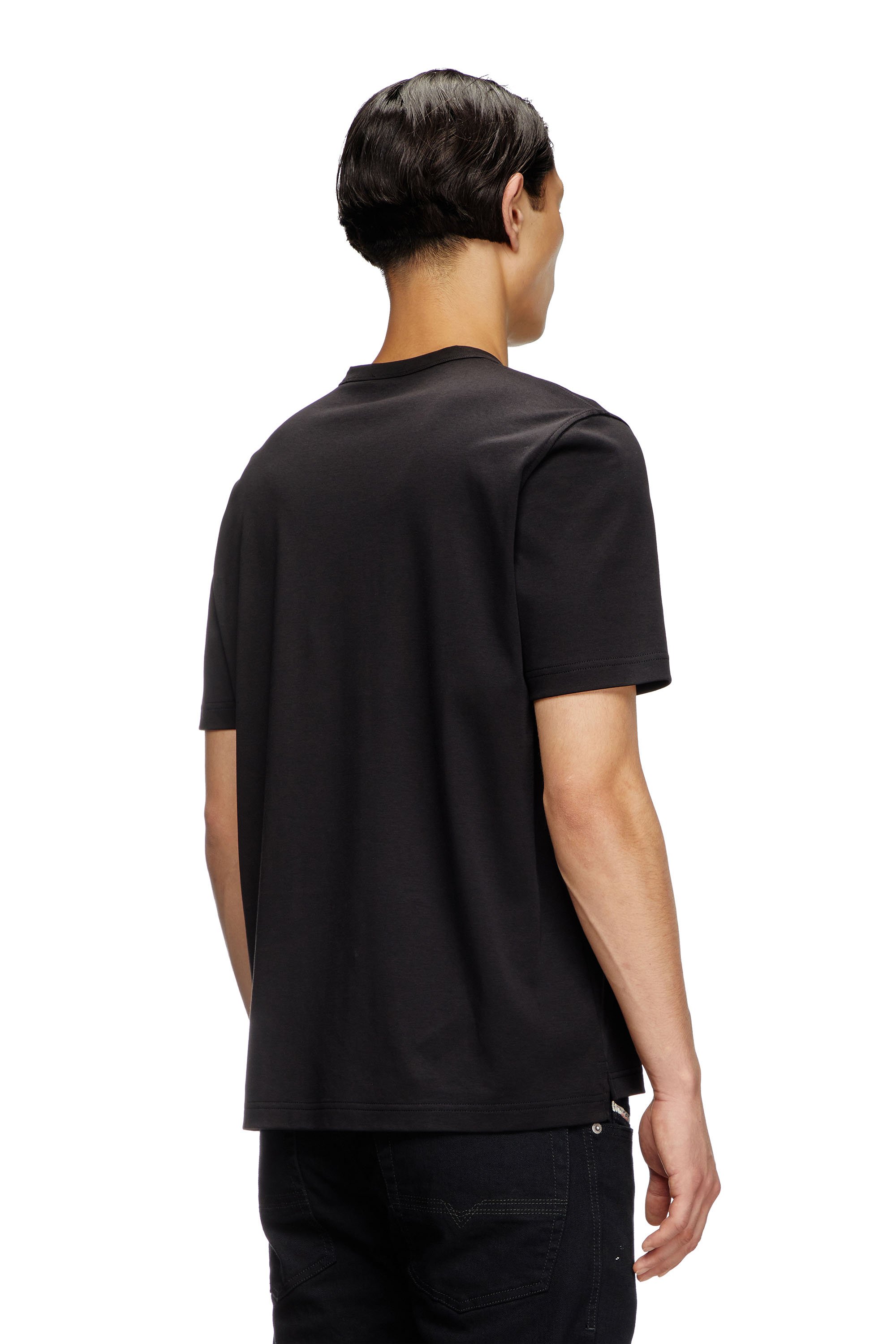 Diesel - T-ADJUST-SLITS-R17, Male's T-shirt with tonal logo embroidery in ブラック - 4