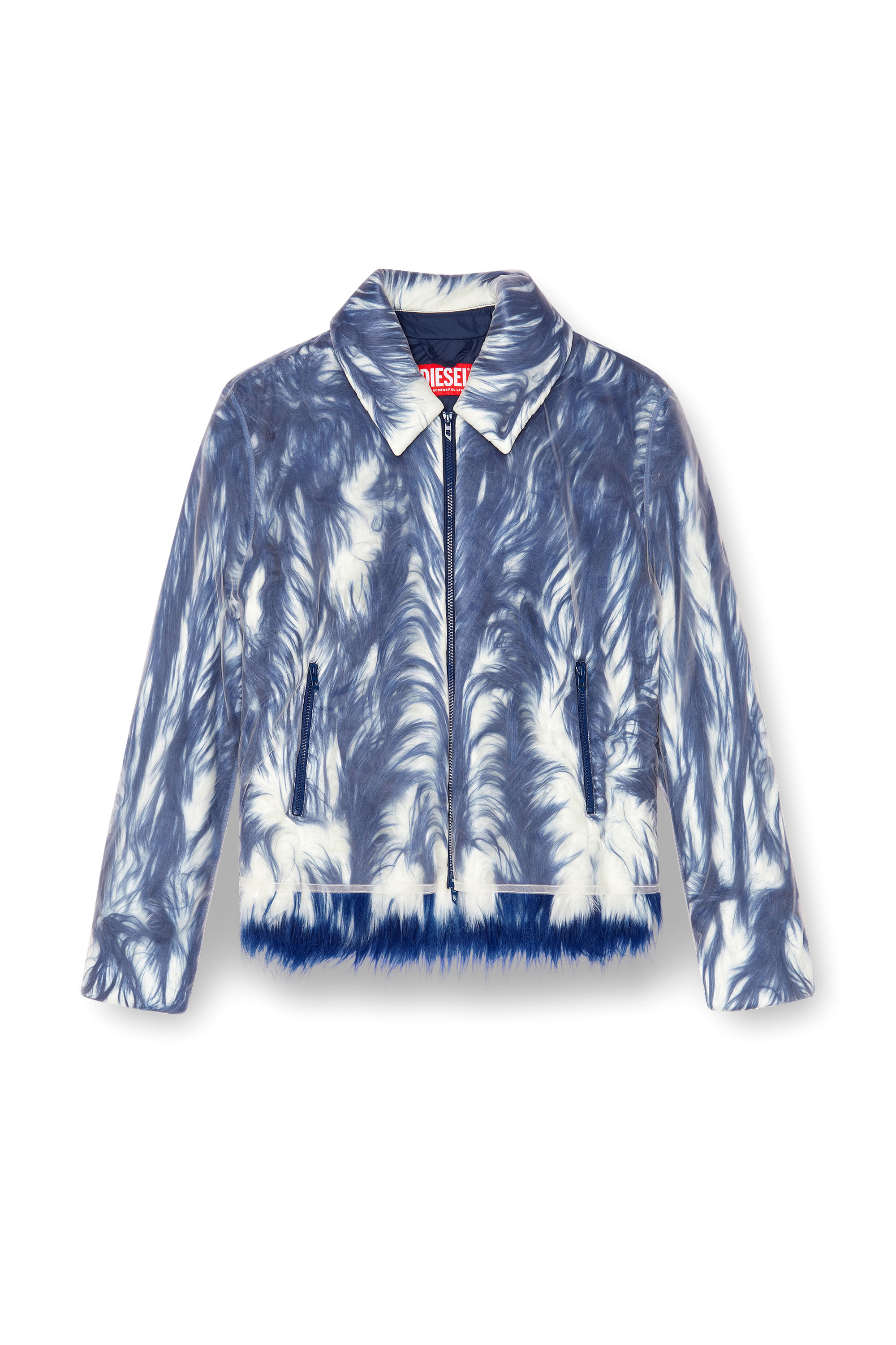 Diesel - W-WOUFY, Male's Fluffy jacket with sheer tulle overlay in ブルー - 3