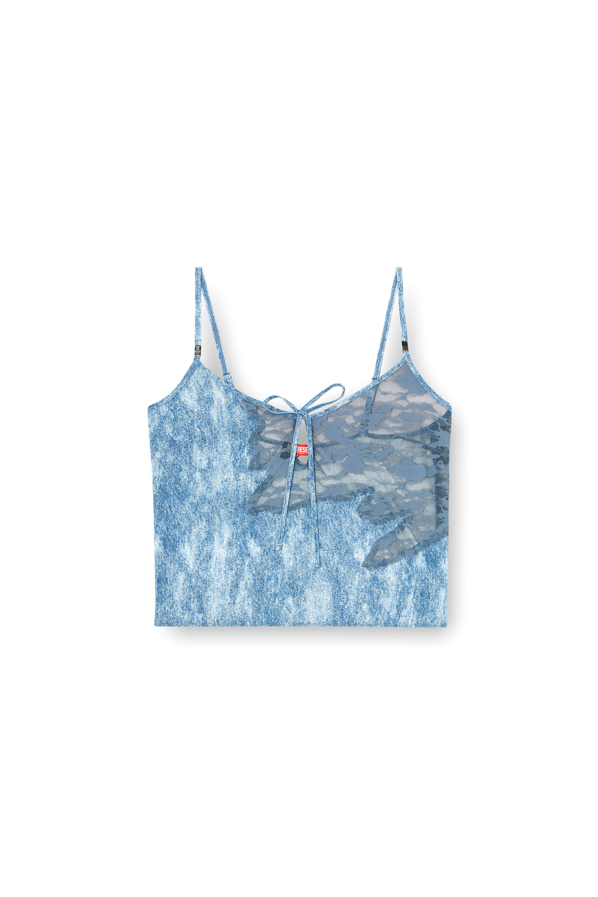 Diesel - LACE-SLEEP-CAMI, Female's Sleep cami in microfibre and camo lace in ライトブルー - 5