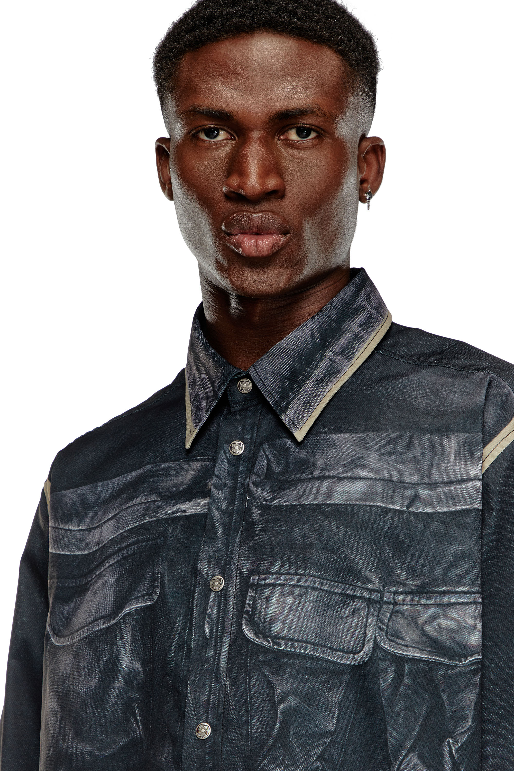 Diesel - S-AFTER-A, Male Twill shirt with trompe l'oeil print in マルチカラー - Image 5