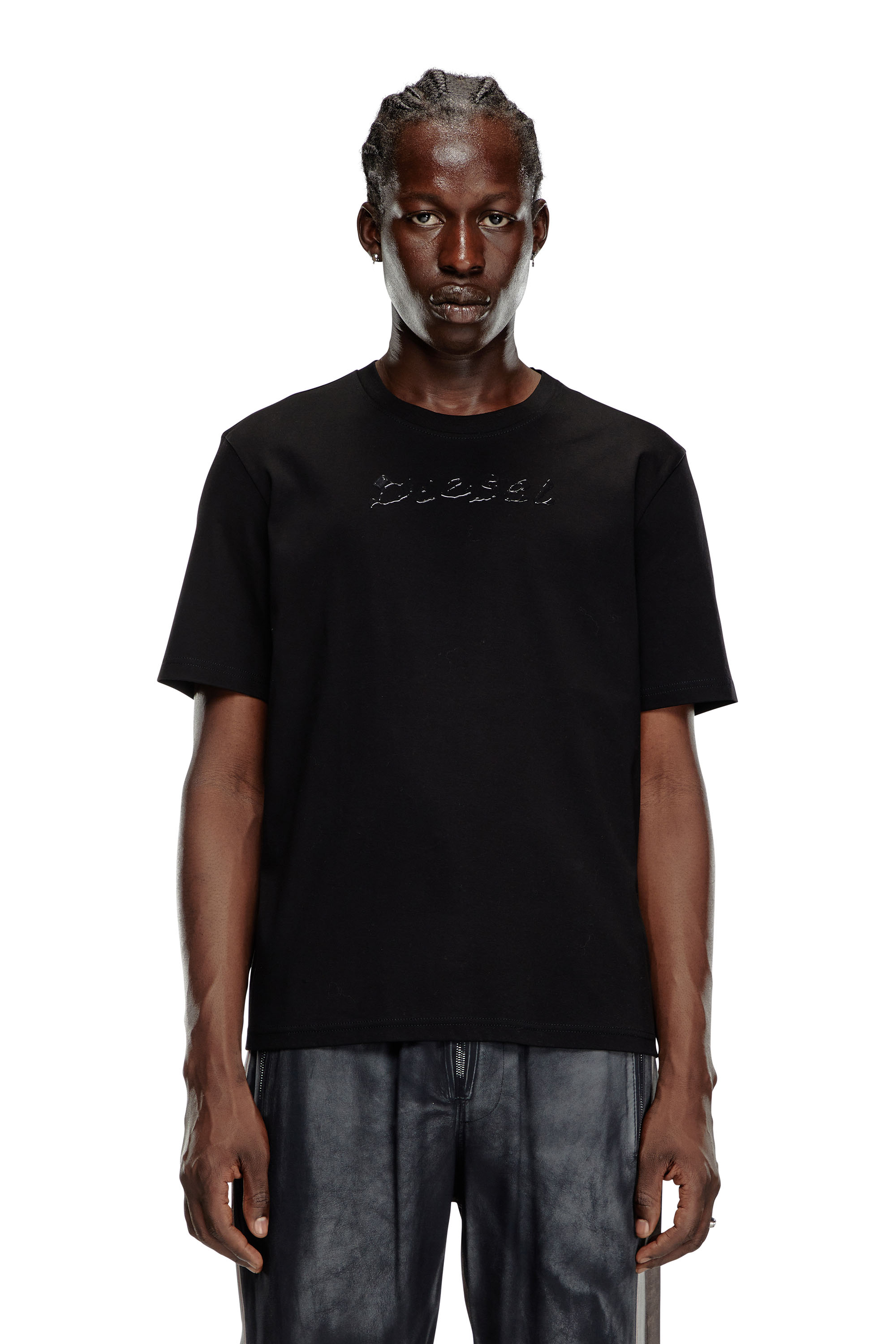 Diesel - T-MADJUST-K2, Male's Mercerised cotton T-shirt with tonal logo in ブラック - 1